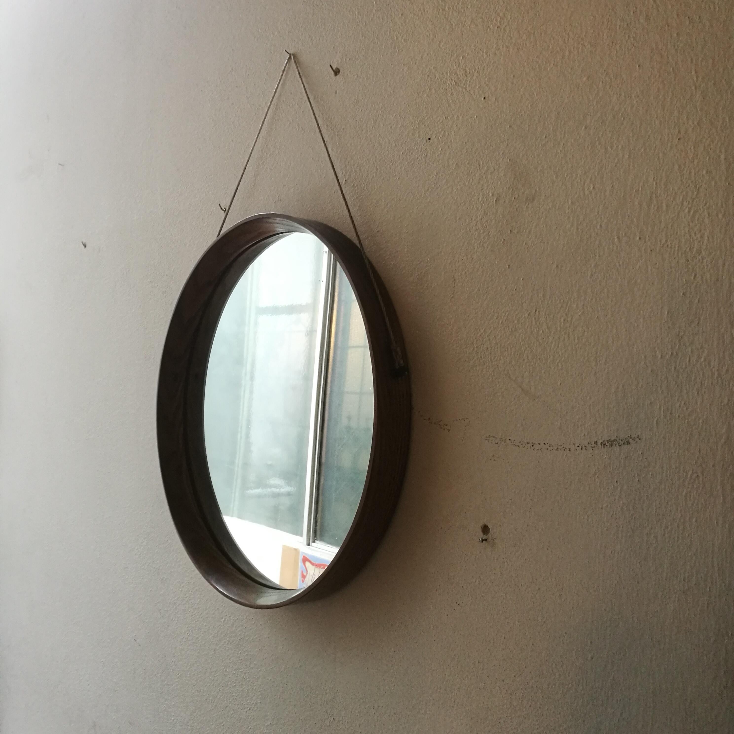 Italian Solid Wood Round Mirror, 1960s In Good Condition In MIlano, IT