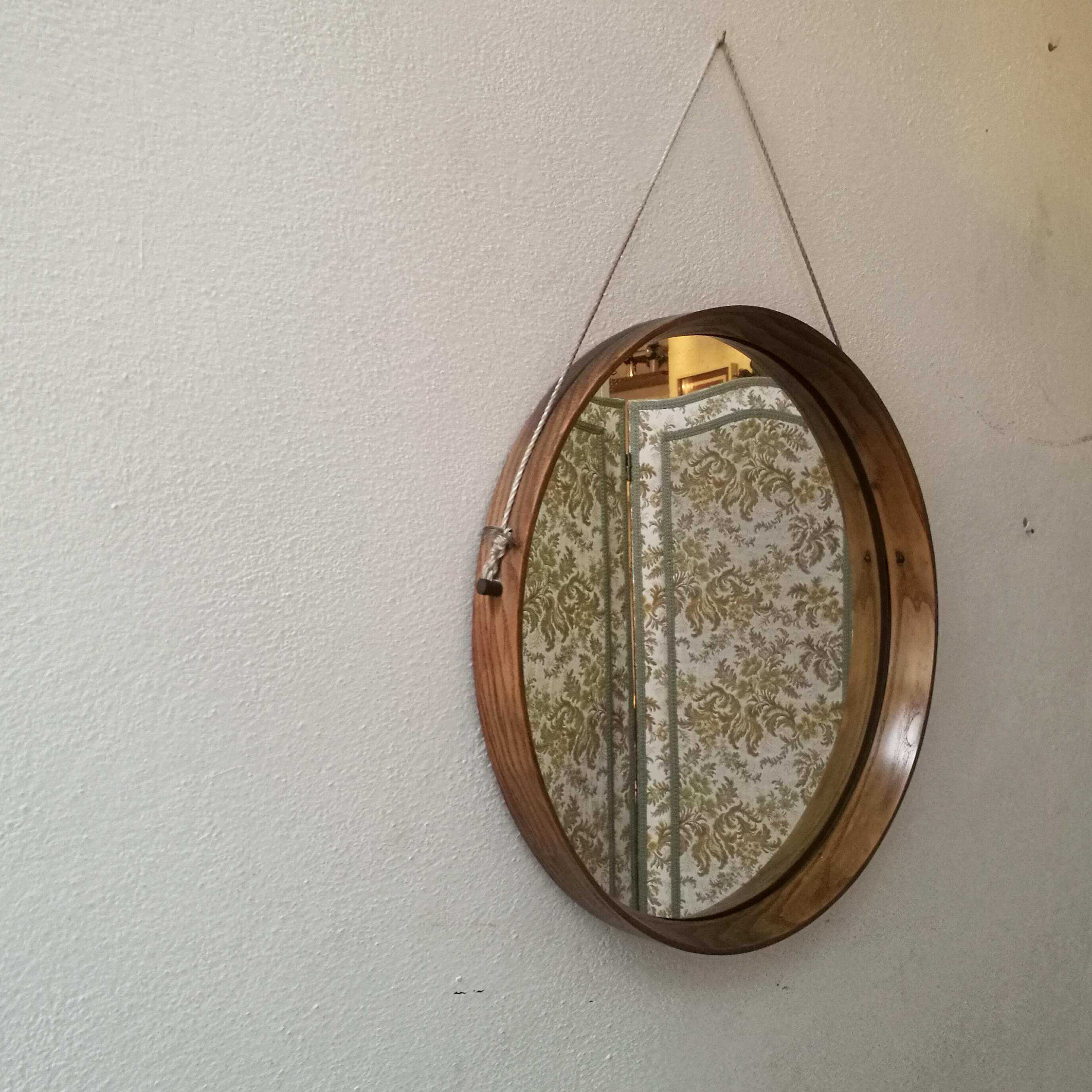 Mid-20th Century Italian Solid Wood Round Mirror, 1960s