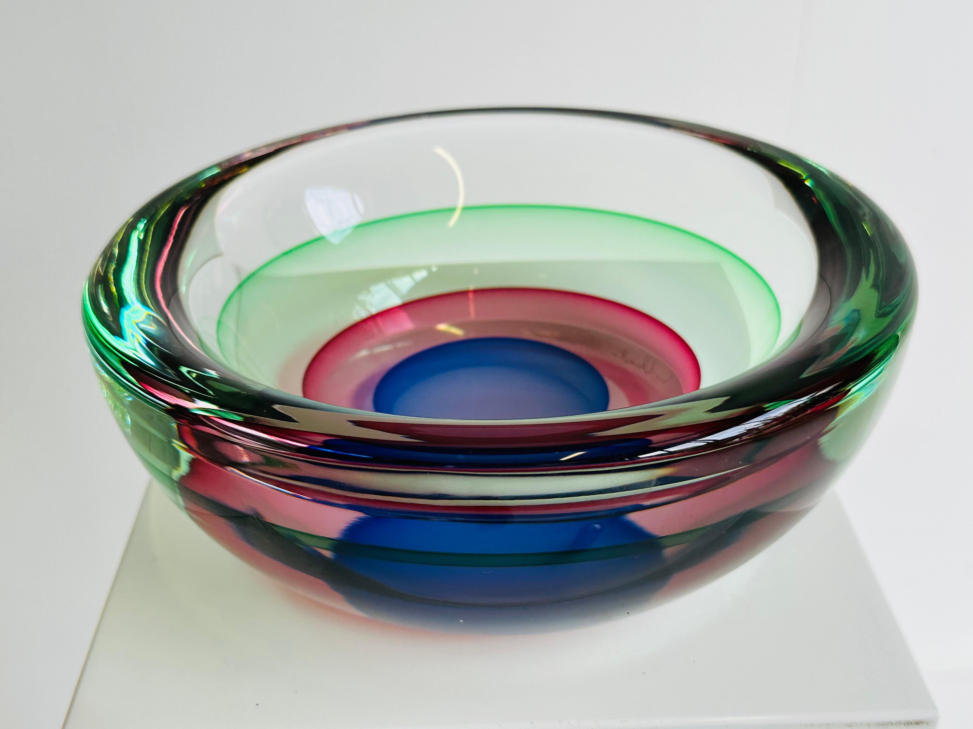 italian Sommerso glass bowl by Luigi Onesto 1960 signed Murano glass mid century For Sale 5