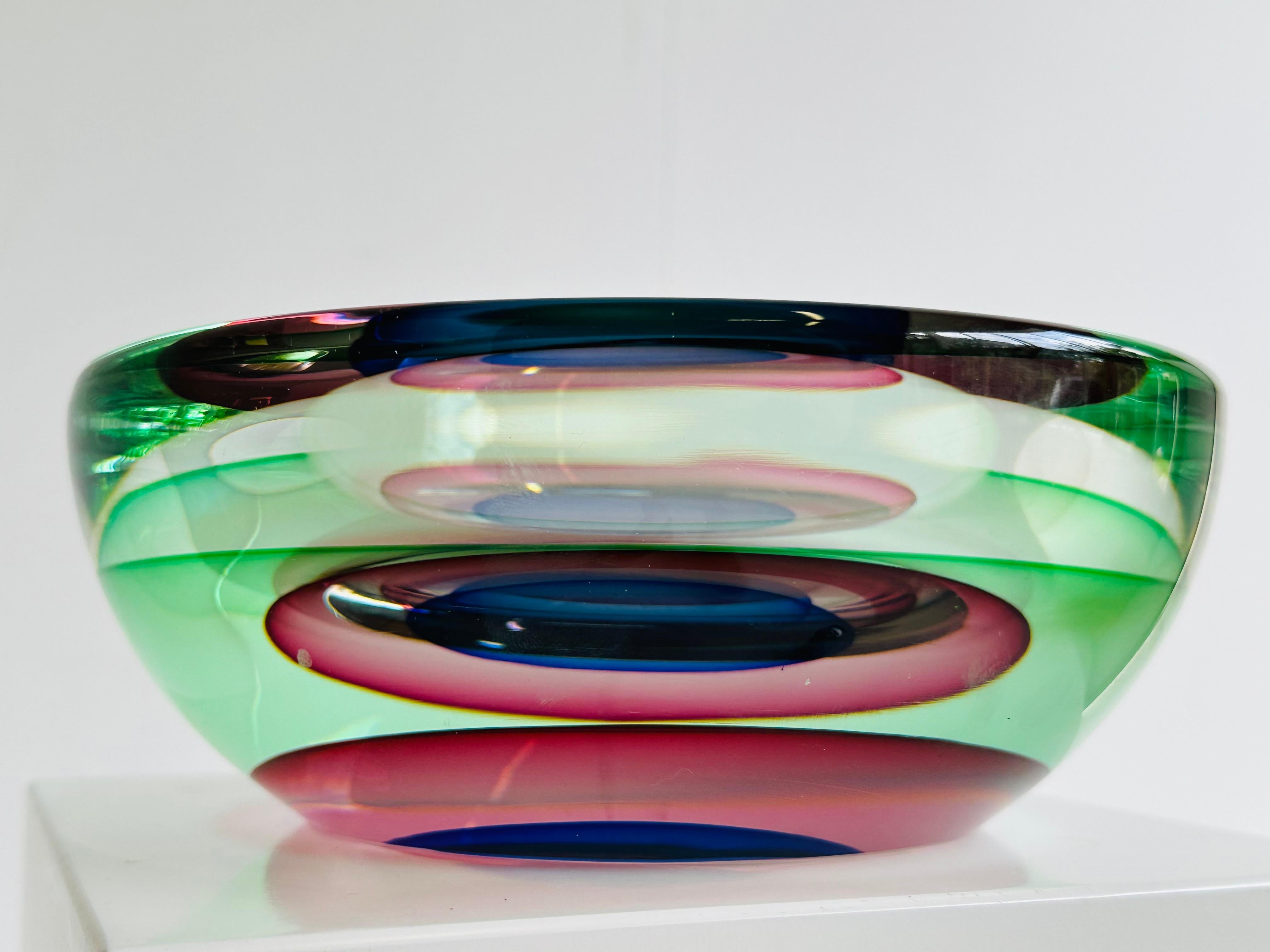 Blown Glass italian Sommerso glass bowl by Luigi Onesto 1960 signed Murano glass mid century For Sale