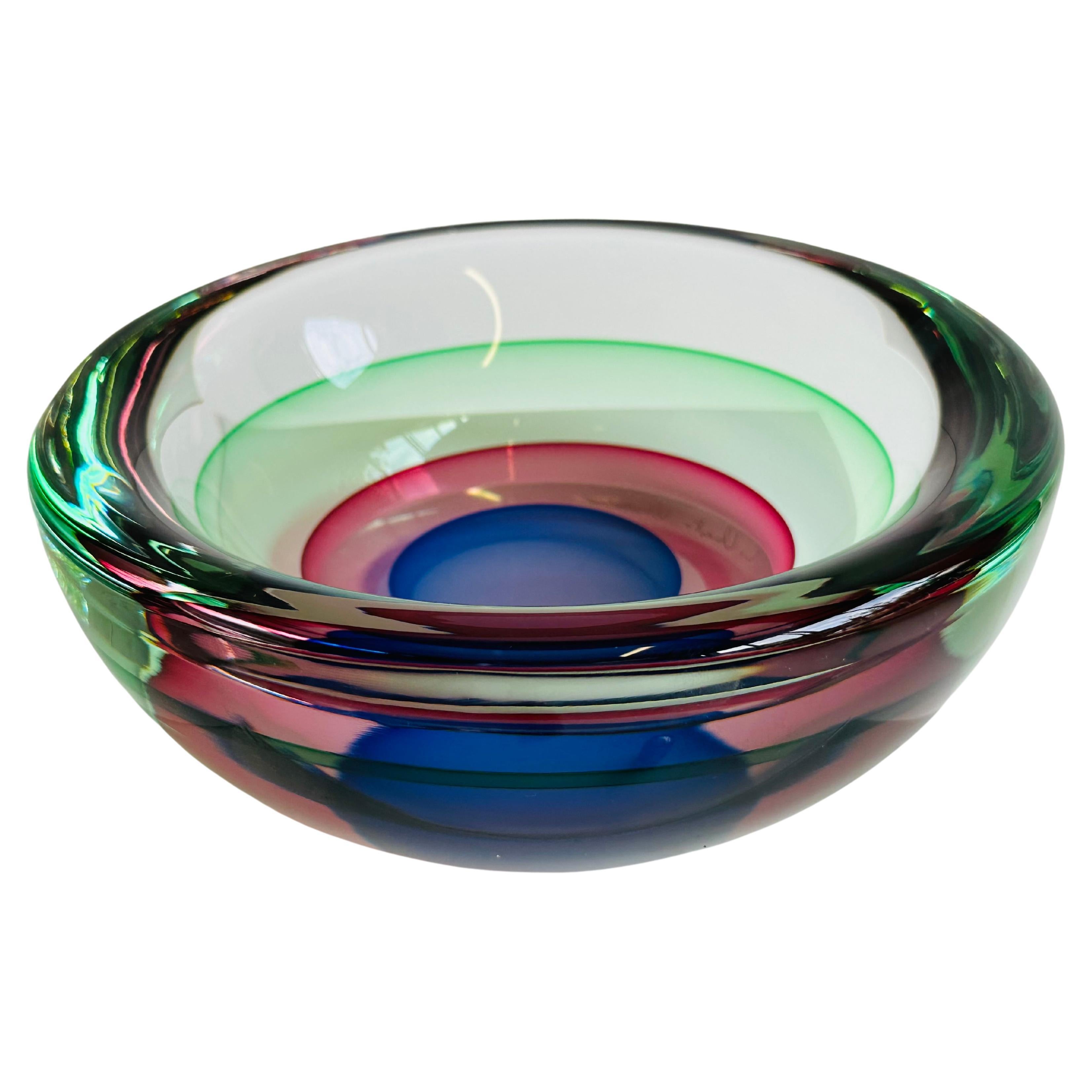 italian Sommerso glass bowl by Luigi Onesto 1960 signed Murano glass mid century For Sale