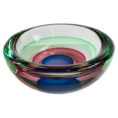 italian Sommerso glass bowl by Luigi Onesto 1960 signed Murano glass mid century