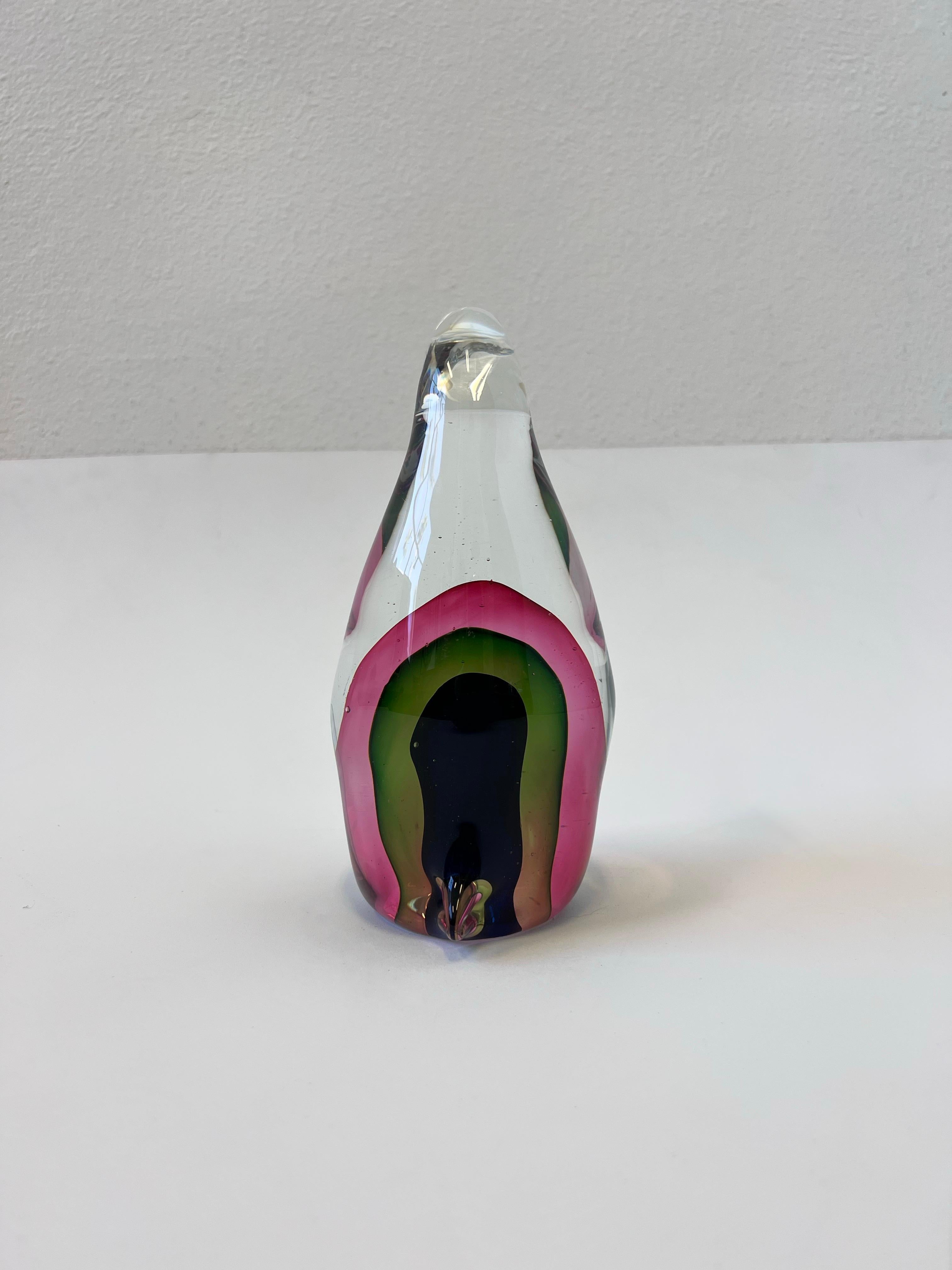 Mid-Century Modern Italian Sommerso Murano Glass Penguin Sculpture  For Sale