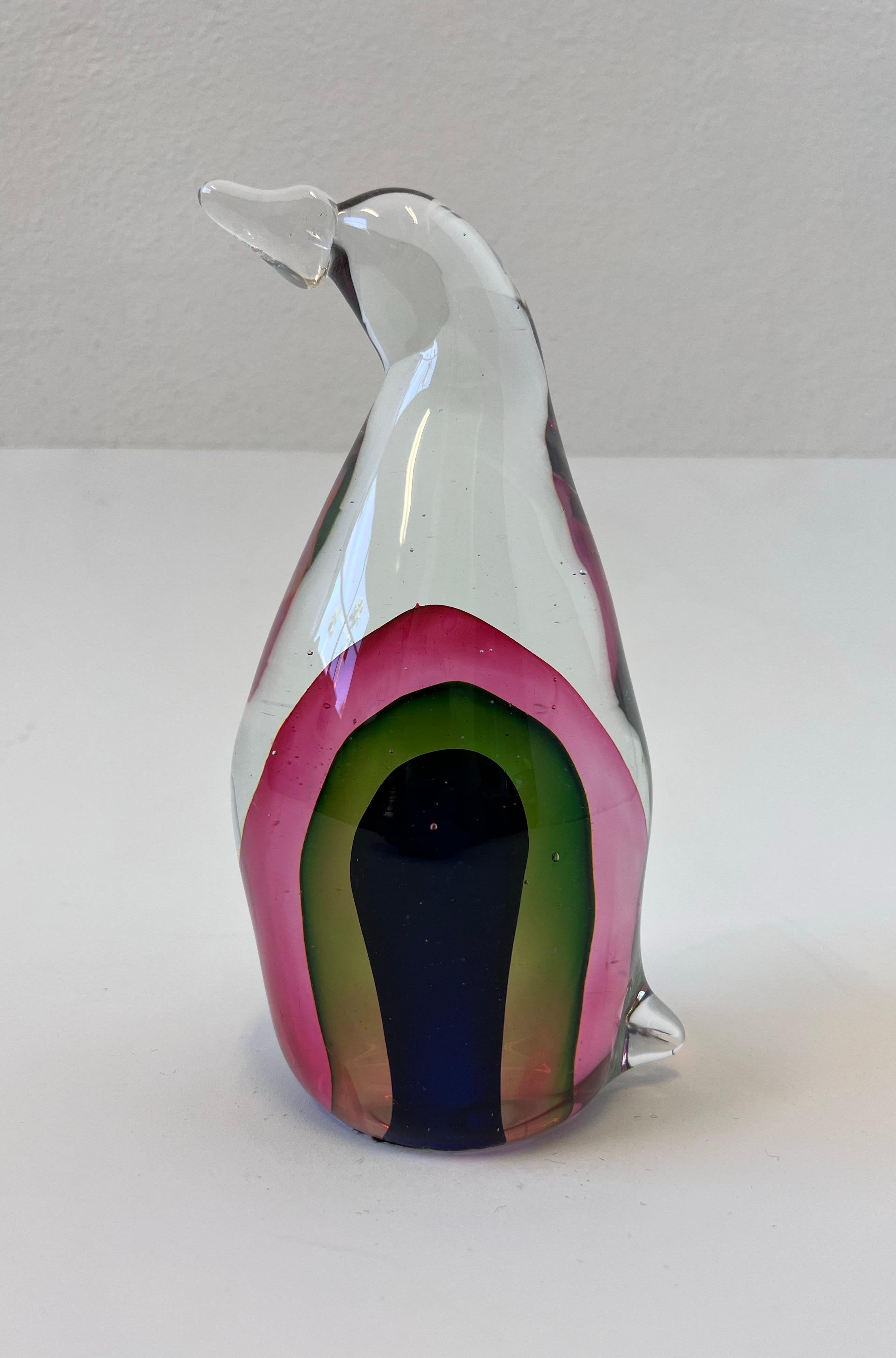 Late 20th Century Italian Sommerso Murano Glass Penguin Sculpture  For Sale