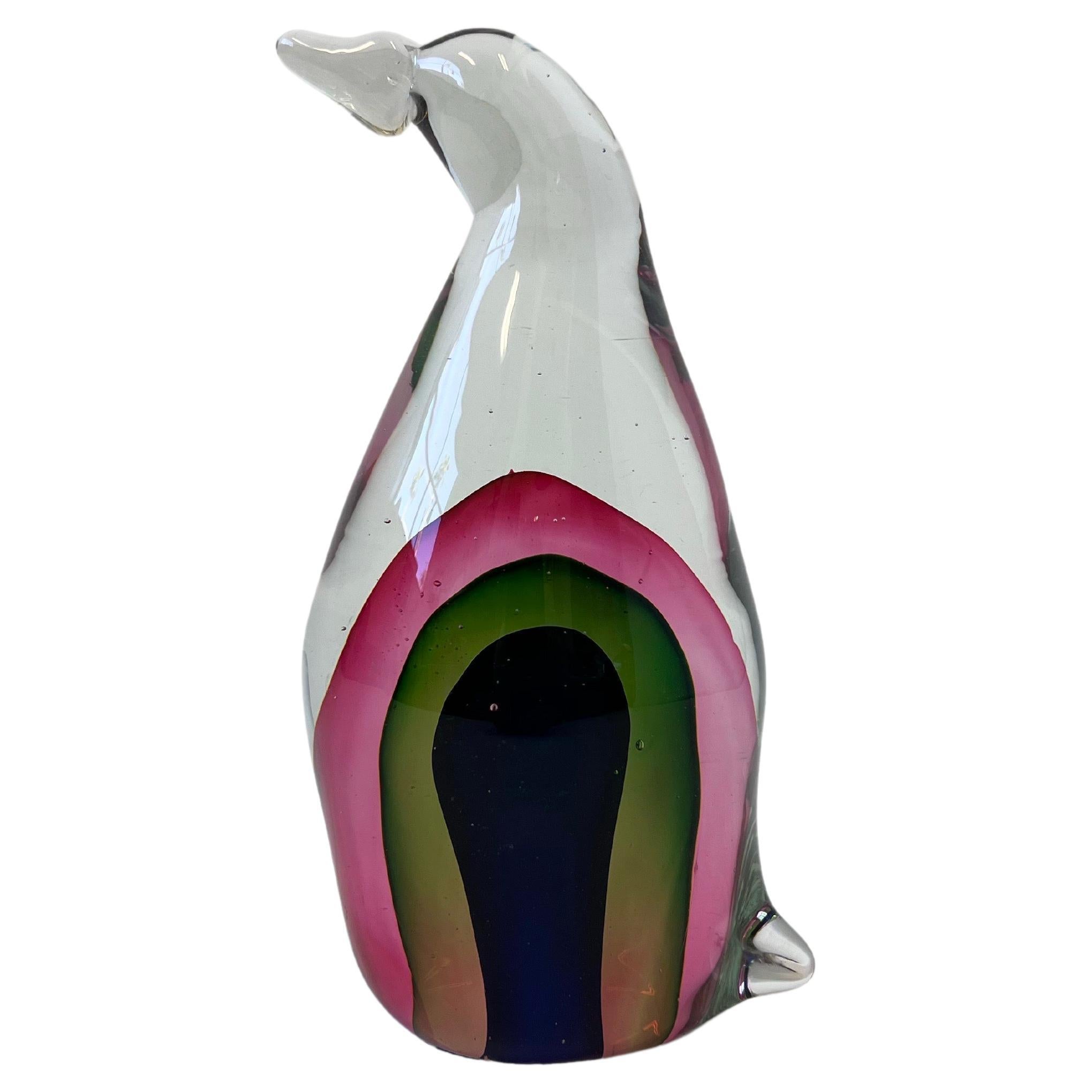 Italian Sommerso Murano Glass Penguin Sculpture 