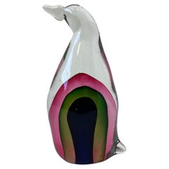 Sculpture de pingouin italienne en verre Sommerso de Murano 