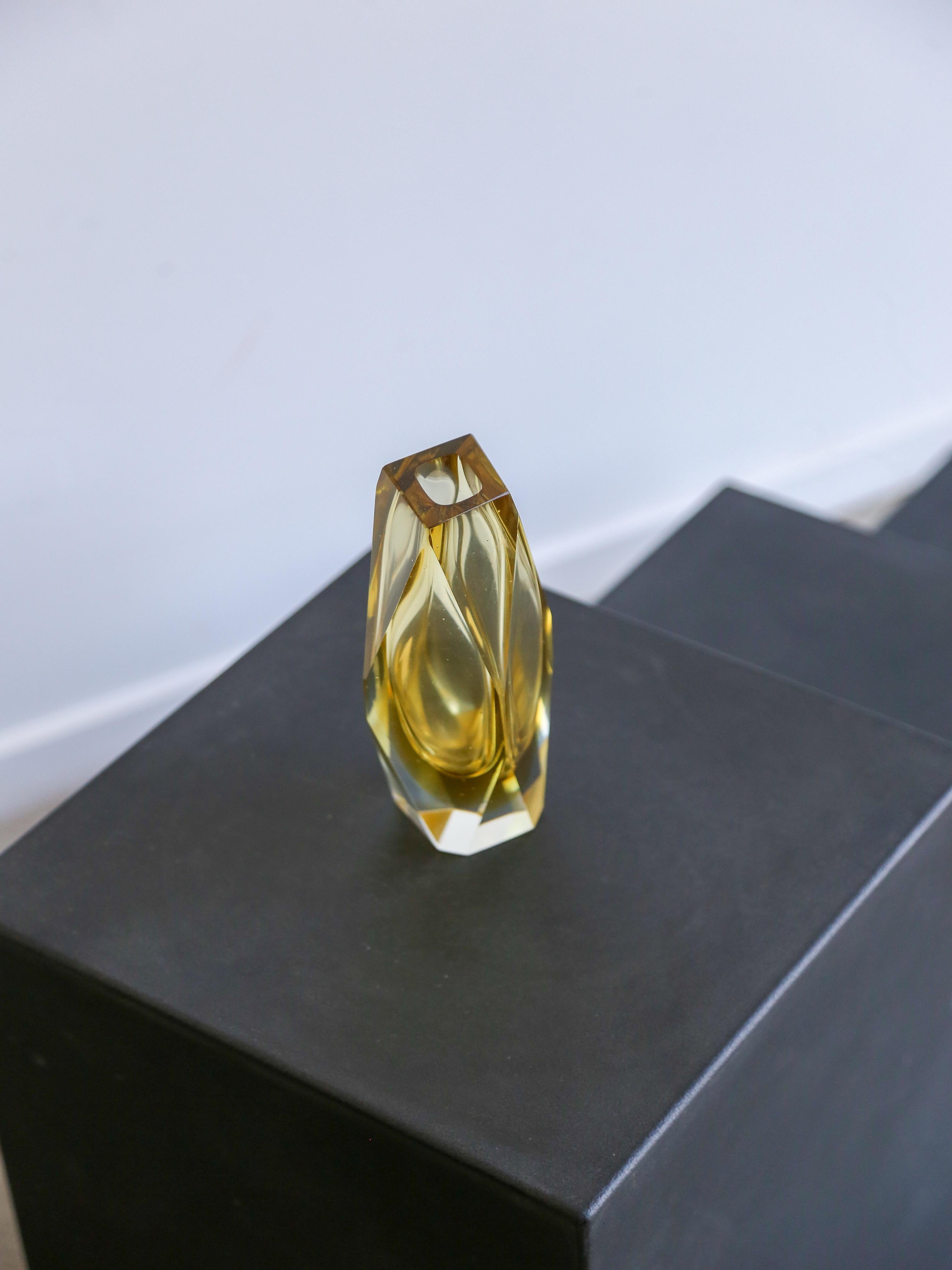 Hand-Crafted Italian Sommerso Murano Glass Yellow Vase For Sale
