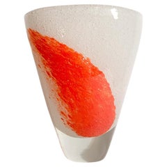 Retro Italian Sommerso White and Orange Murano Glass Vase from the 1980s