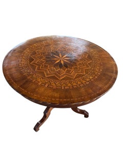 Italian Sorrento Table In Walnut With Fruitwood Geometric Inlay