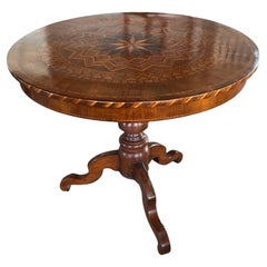 Italian Sorrento Table In Walnut With Fruitwood Geometric Inlay