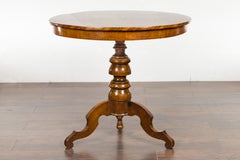 Italian Sorrento 1880s Walnut Pedestal Table with Marquetry Top and Tripod Base