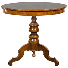 Italian Sorrento 1880s Walnut Pedestal Table with Marquetry Top and Tripod Base