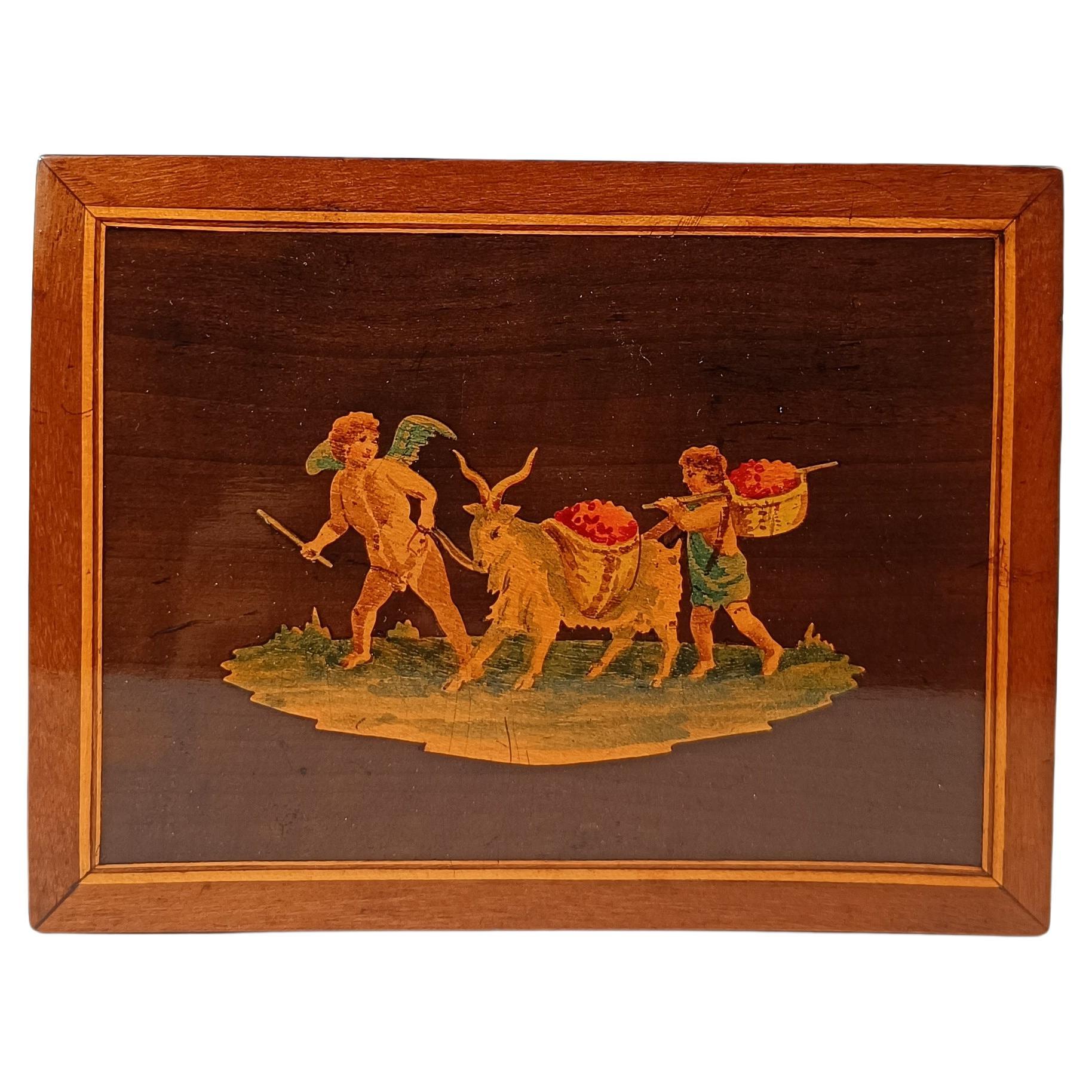 Italian Sorrento box Inlaid with Pastoral Scene from the 18th century with Cupid