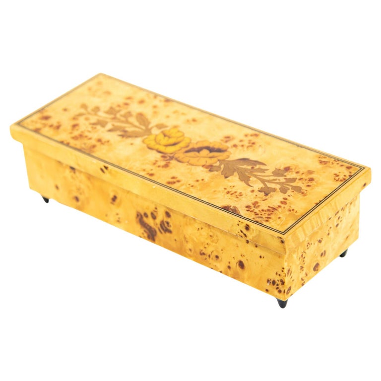 Italian Sorrento Burl Wood Jewelry Box Music Box, 1960s For Sale at 1stDibs