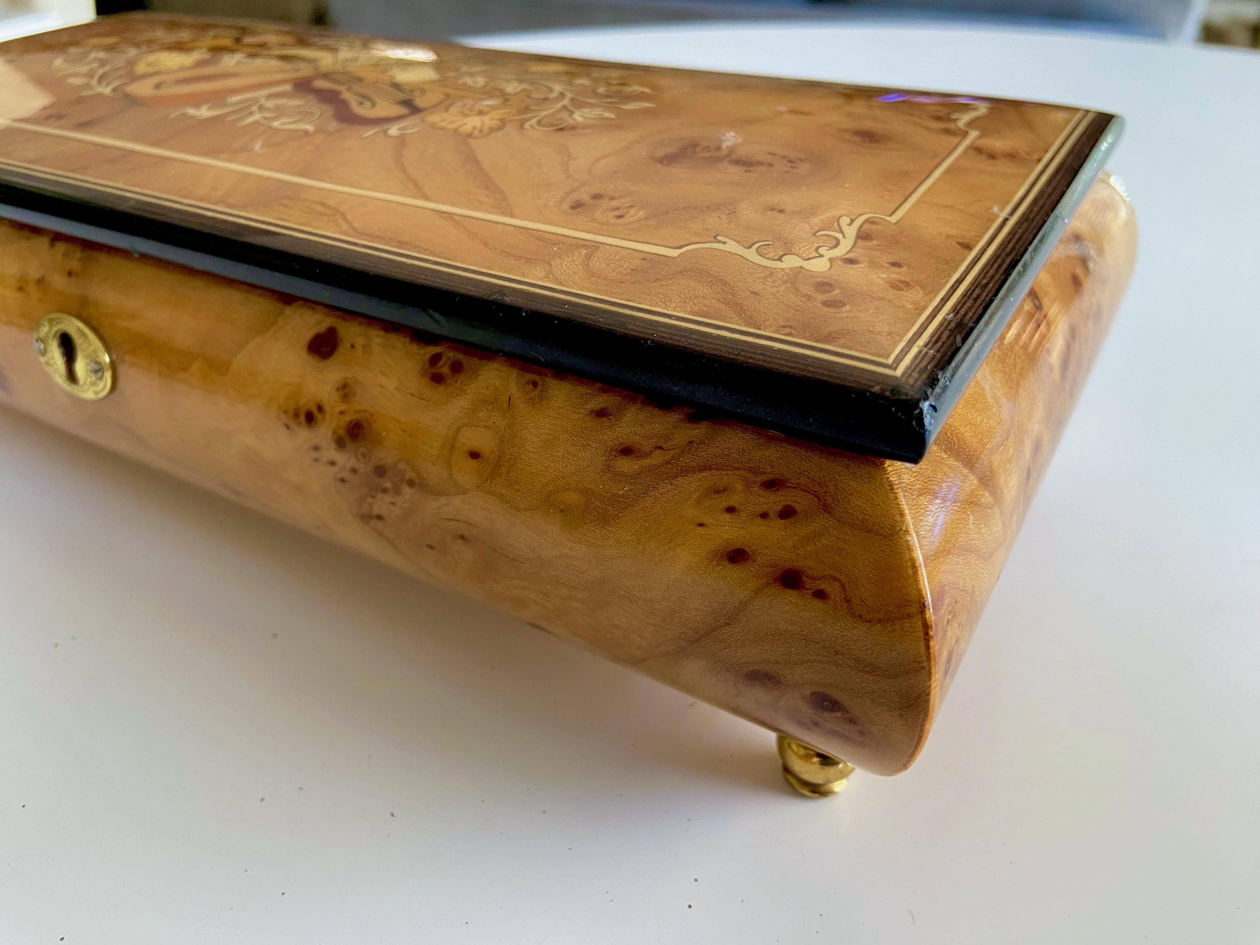 Wood Italian Sorrento Inlaid Musical Jewelry Box For Sale