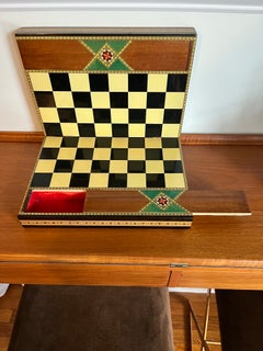 Italian Sorrento Marquetry Folding Chess Game Box with Hidden Drawers
