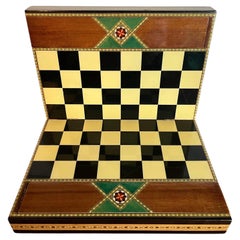 Italian Sorrento Marquetry Folding Chess Game Box with Hidden Drawers