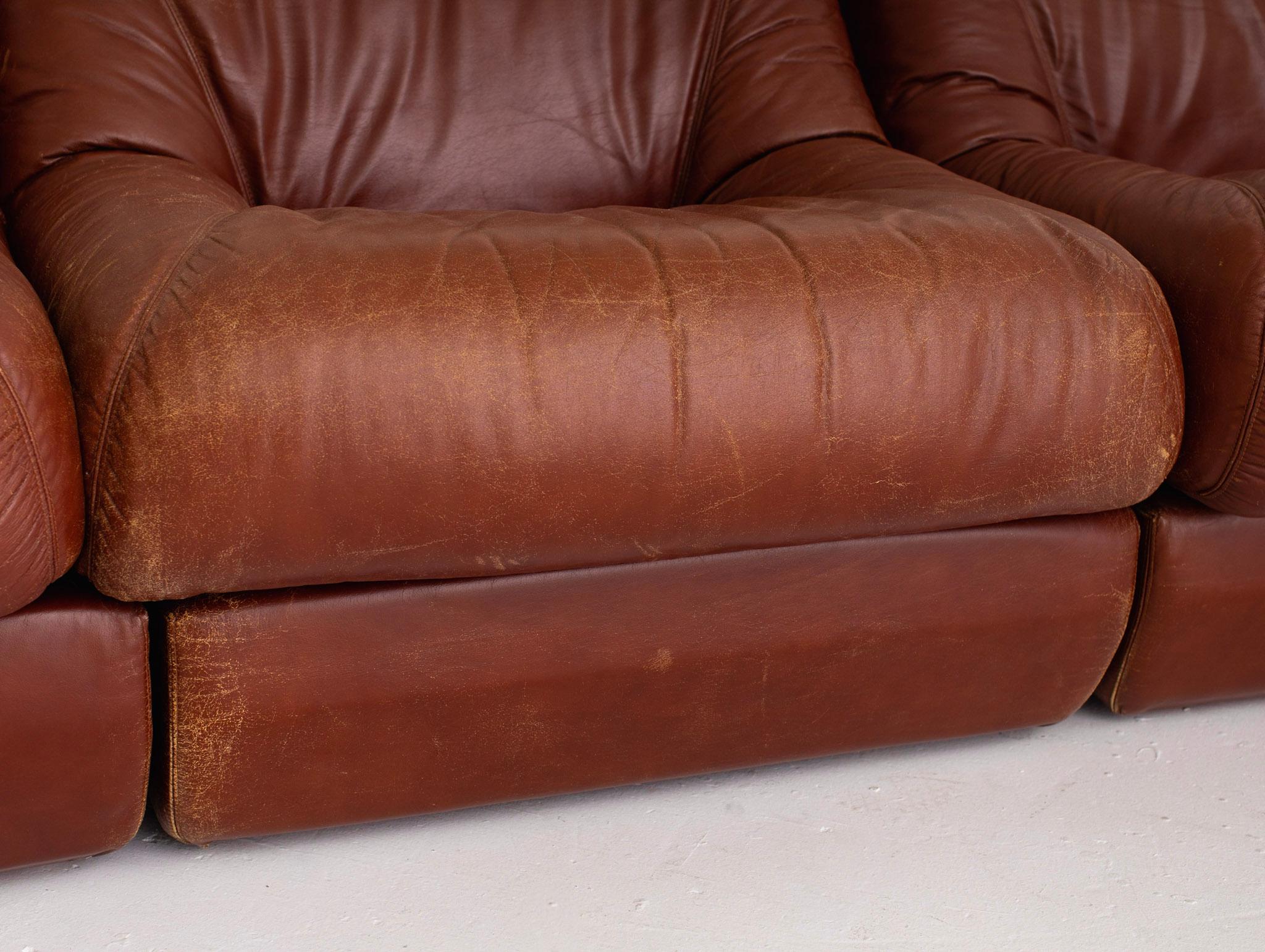 Italian Space Age 4 Piece Modular Sofa in Caramel Leather 6