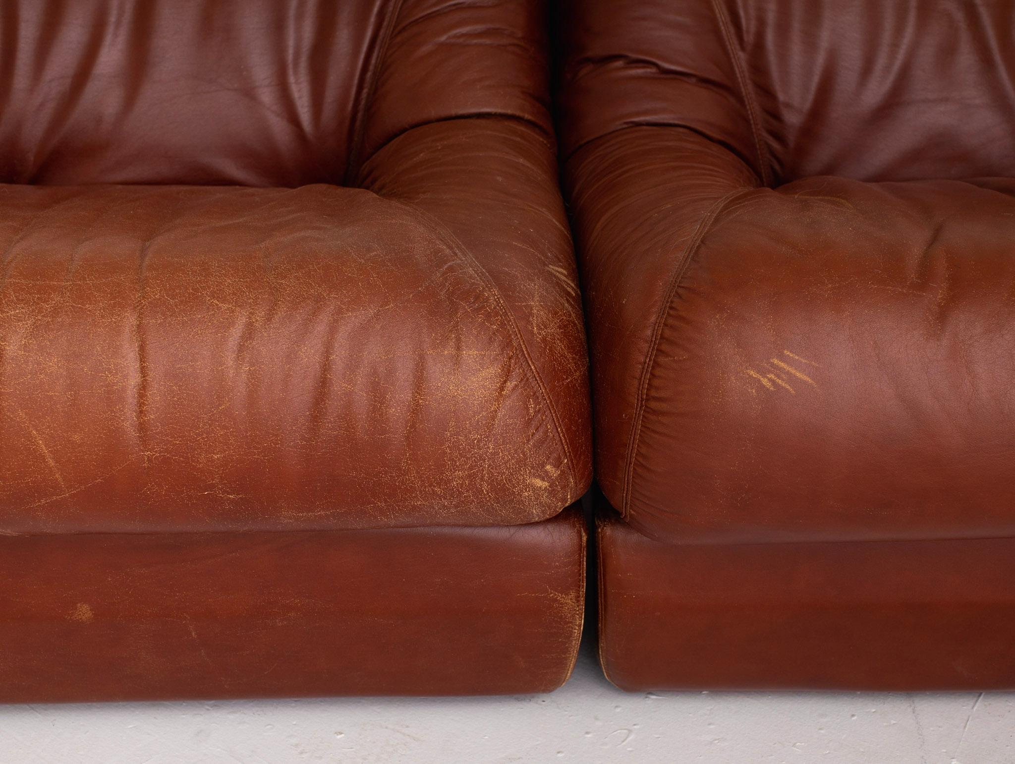 Italian Space Age 4 Piece Modular Sofa in Caramel Leather 7