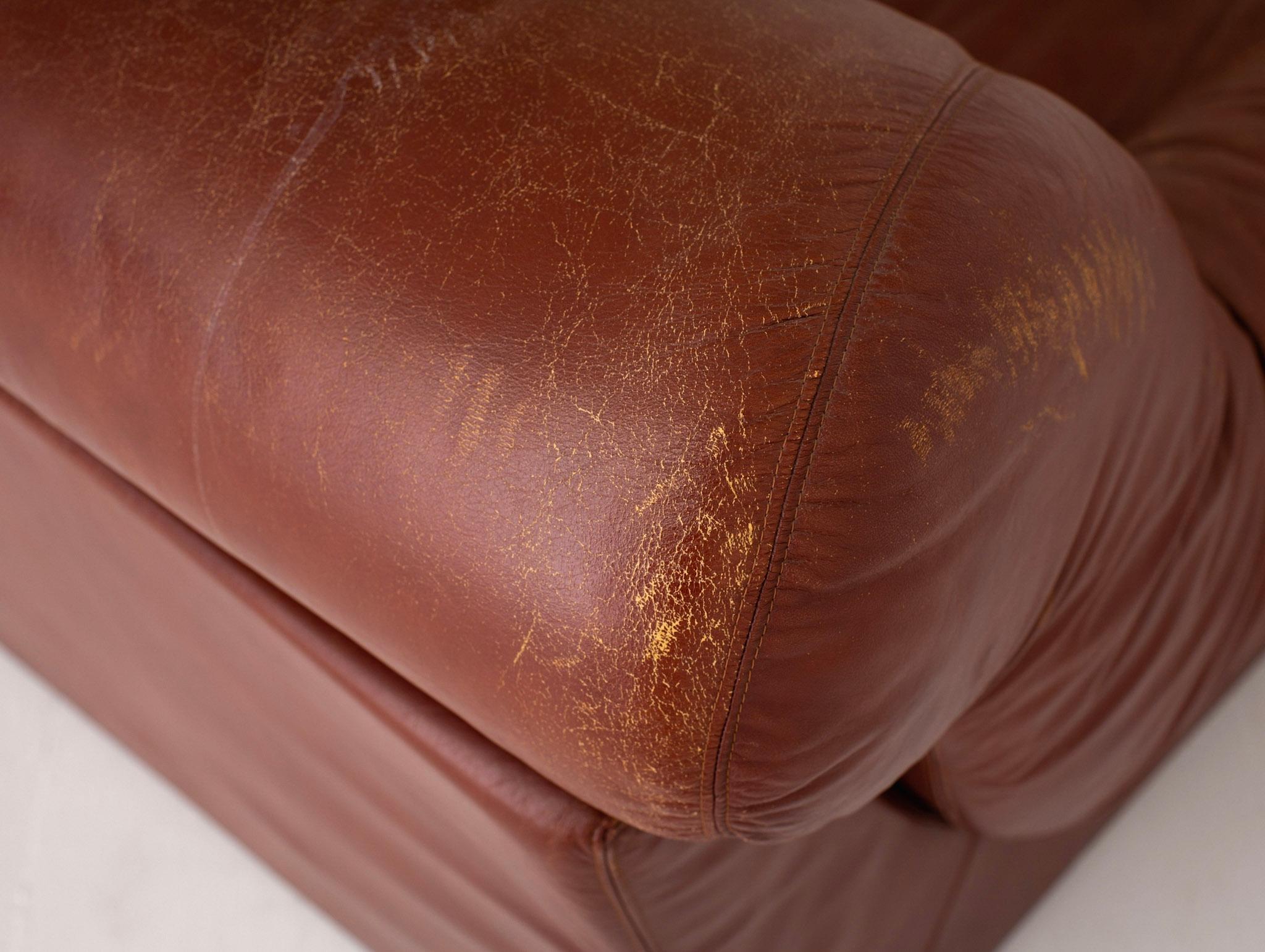 Italian Space Age 4 Piece Modular Sofa in Caramel Leather 9