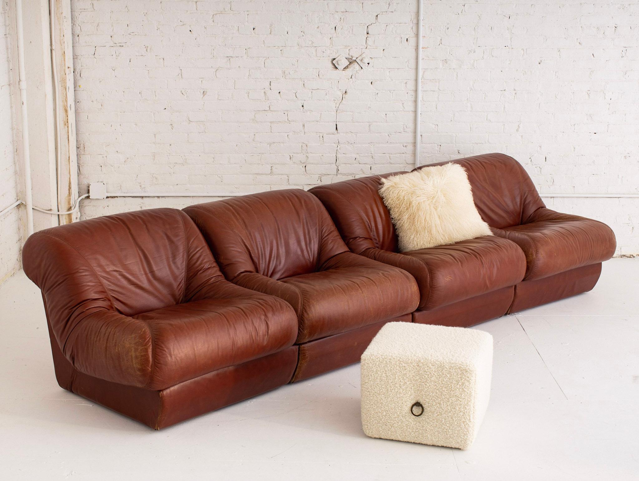 Italian Space Age 4 Piece Modular Sofa in Caramel Leather 10