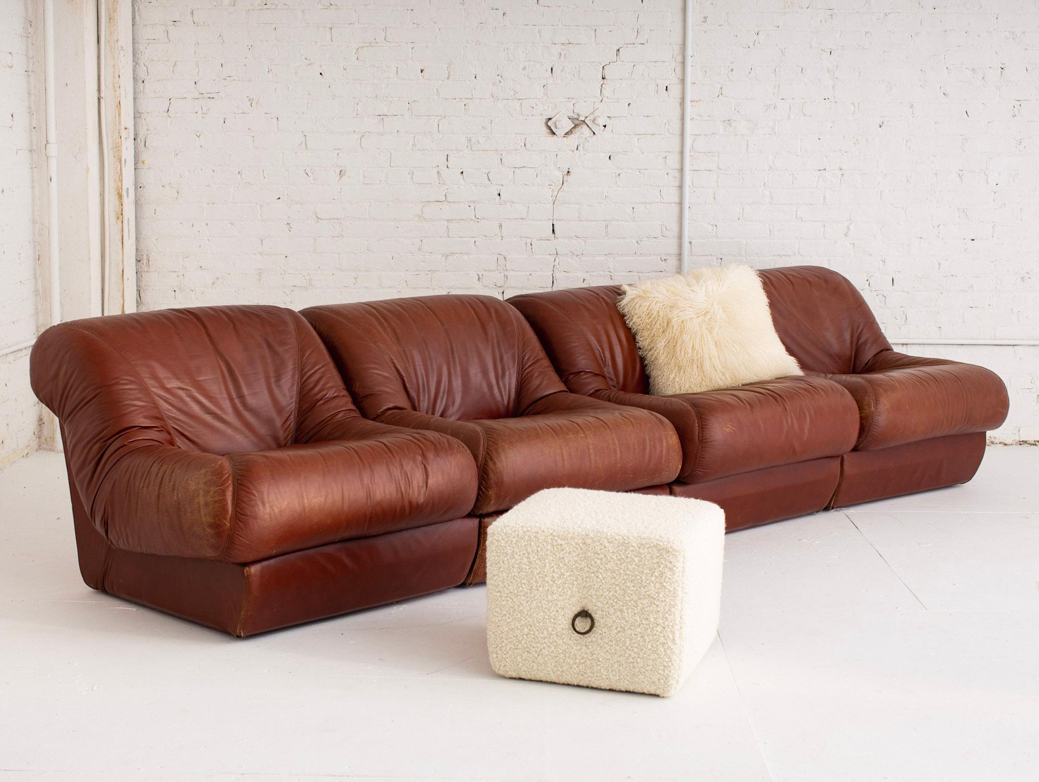 Italian Space Age 4 Piece Modular Sofa in Caramel Leather 11