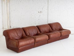 Italian Space Age 4 Piece Modular Sofa in Caramel Leather