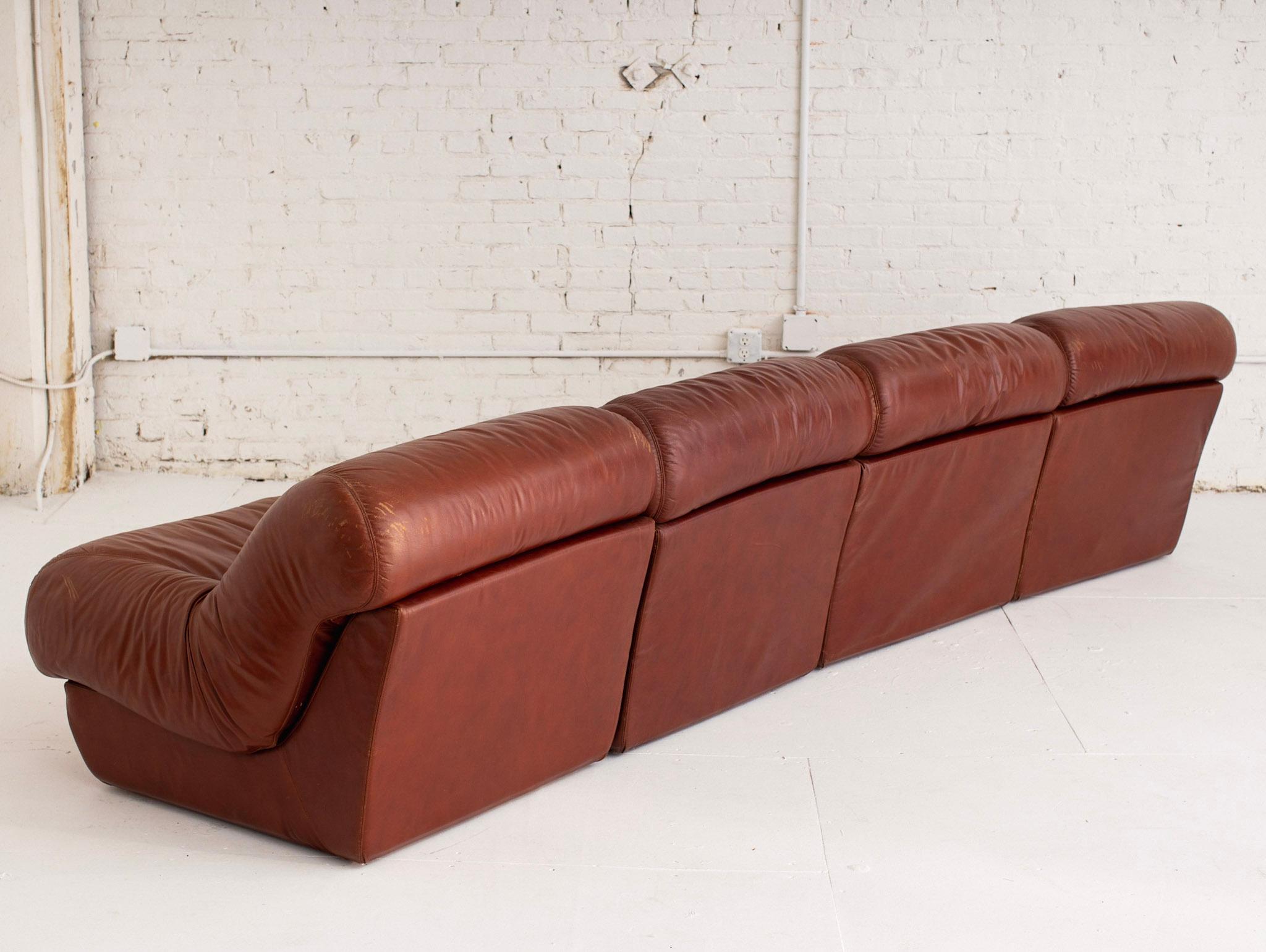 Italian Space Age 4 Piece Modular Sofa in Caramel Leather 1