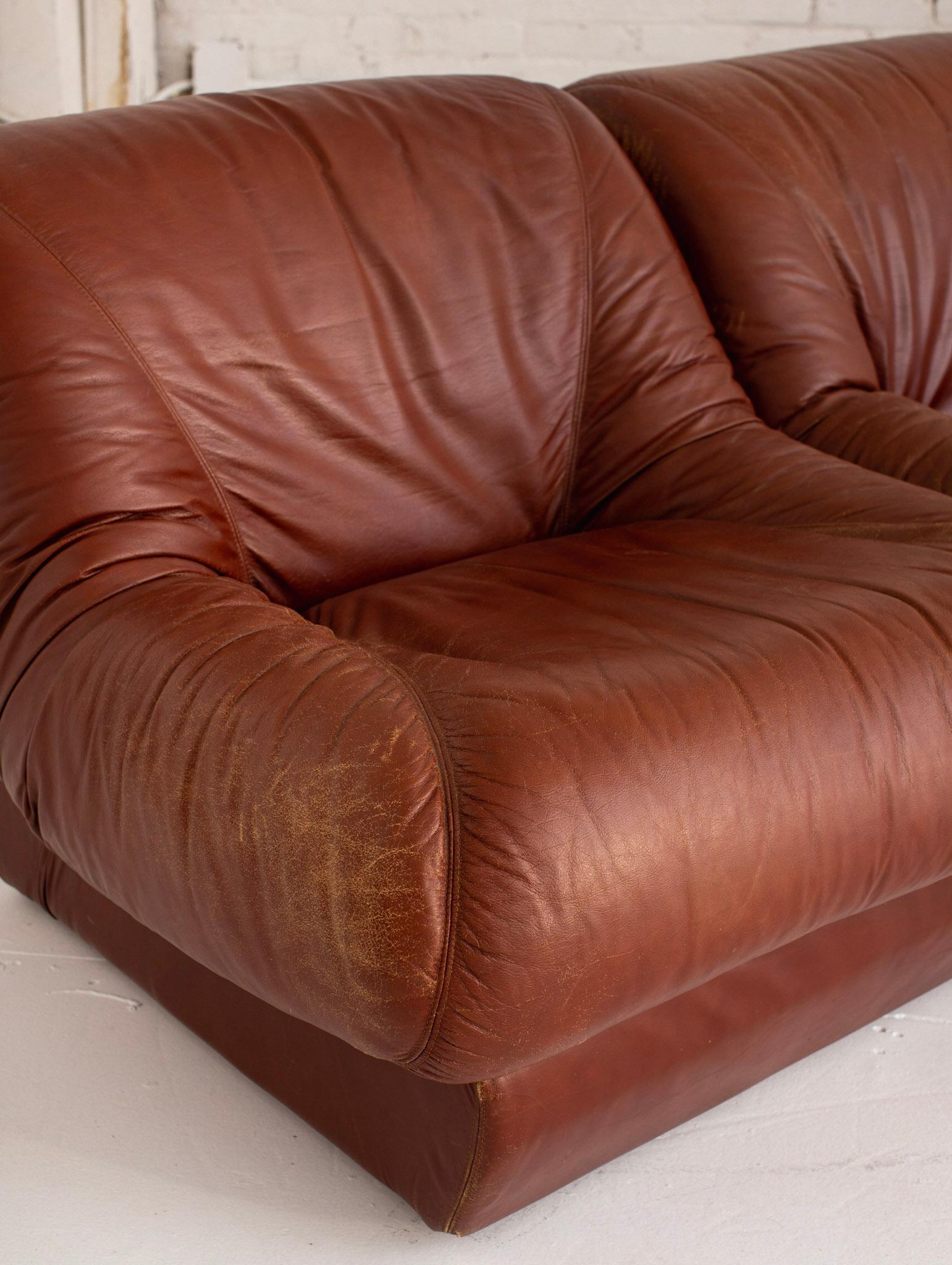 Italian Space Age 4 Piece Modular Sofa in Caramel Leather 4