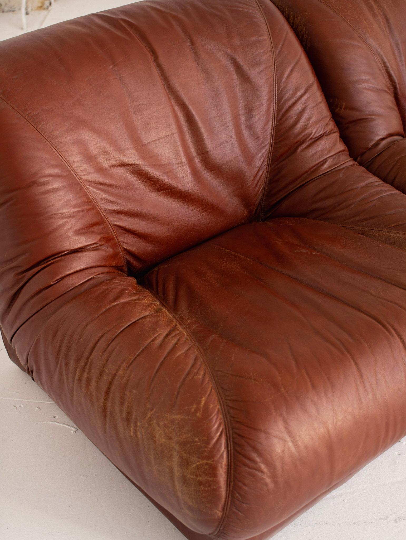 Italian Space Age 4 Piece Modular Sofa in Caramel Leather 5