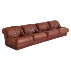 Italian Space Age 4 Piece Modular Sofa in Caramel Leather