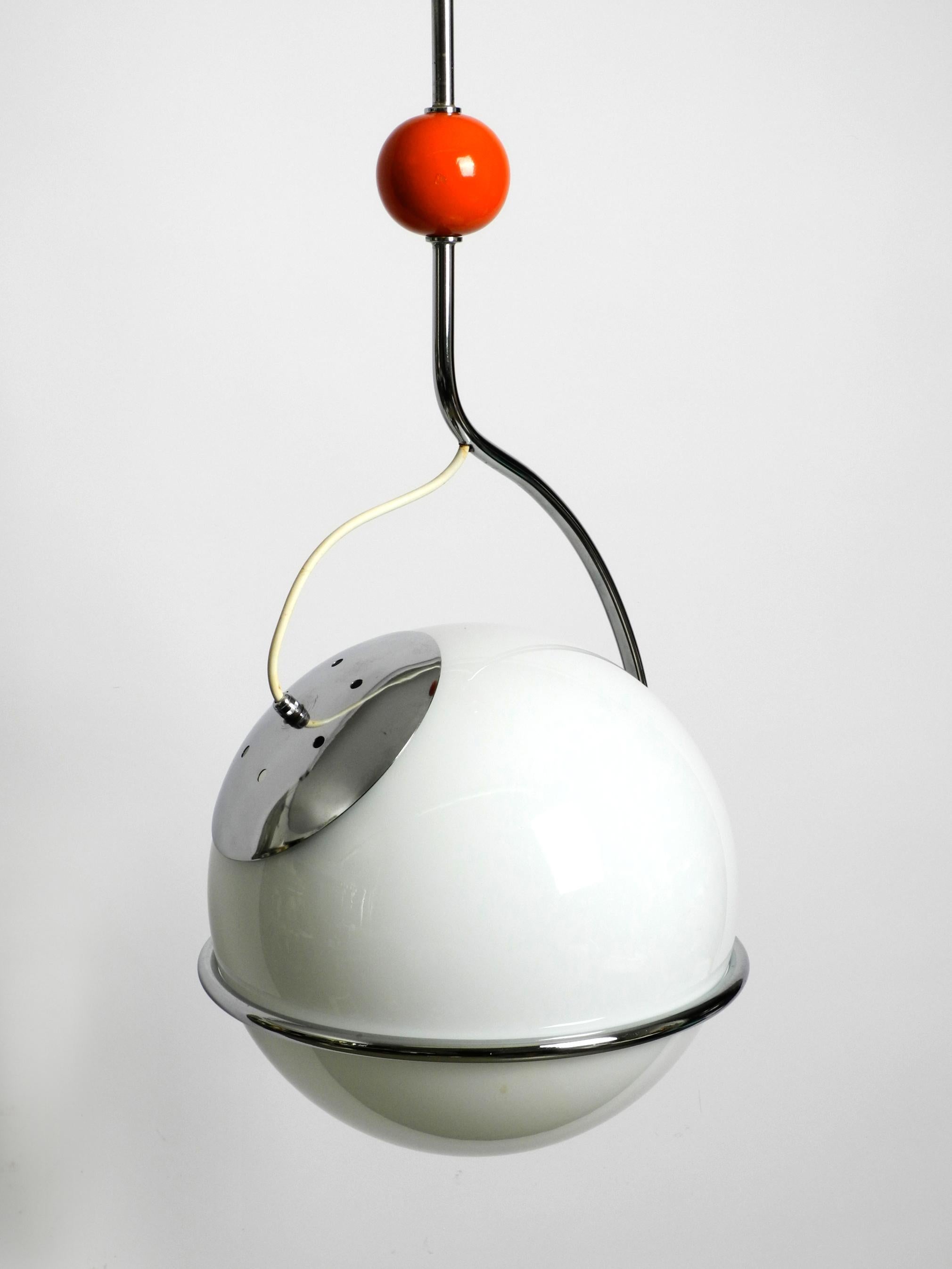 Italian Space Age 60s Chromed Tubular Steel Pendant Lamp with a Large Glass Ball 8