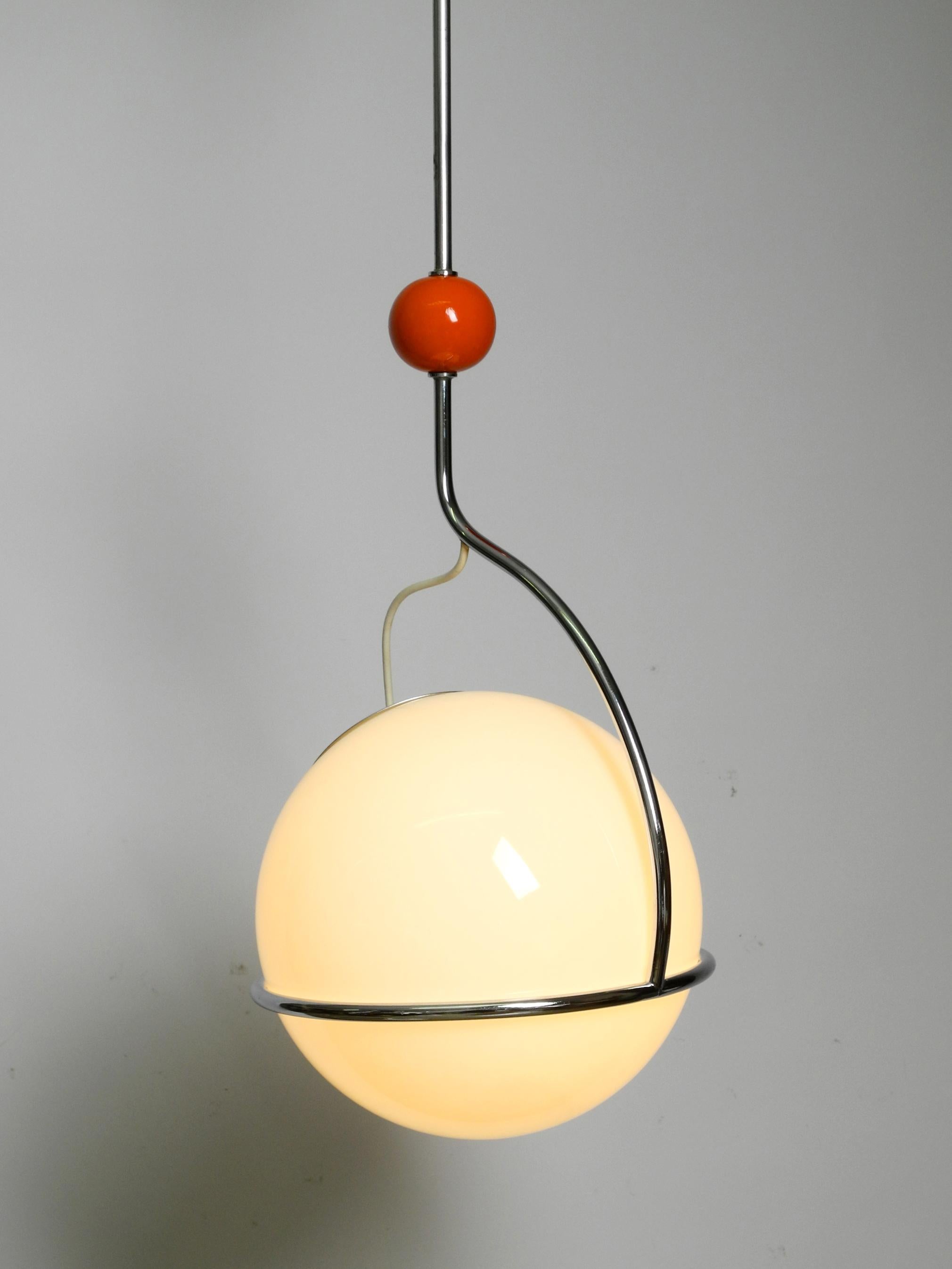 Italian Space Age 60s Chromed Tubular Steel Pendant Lamp with a Large Glass Ball In Good Condition In München, DE