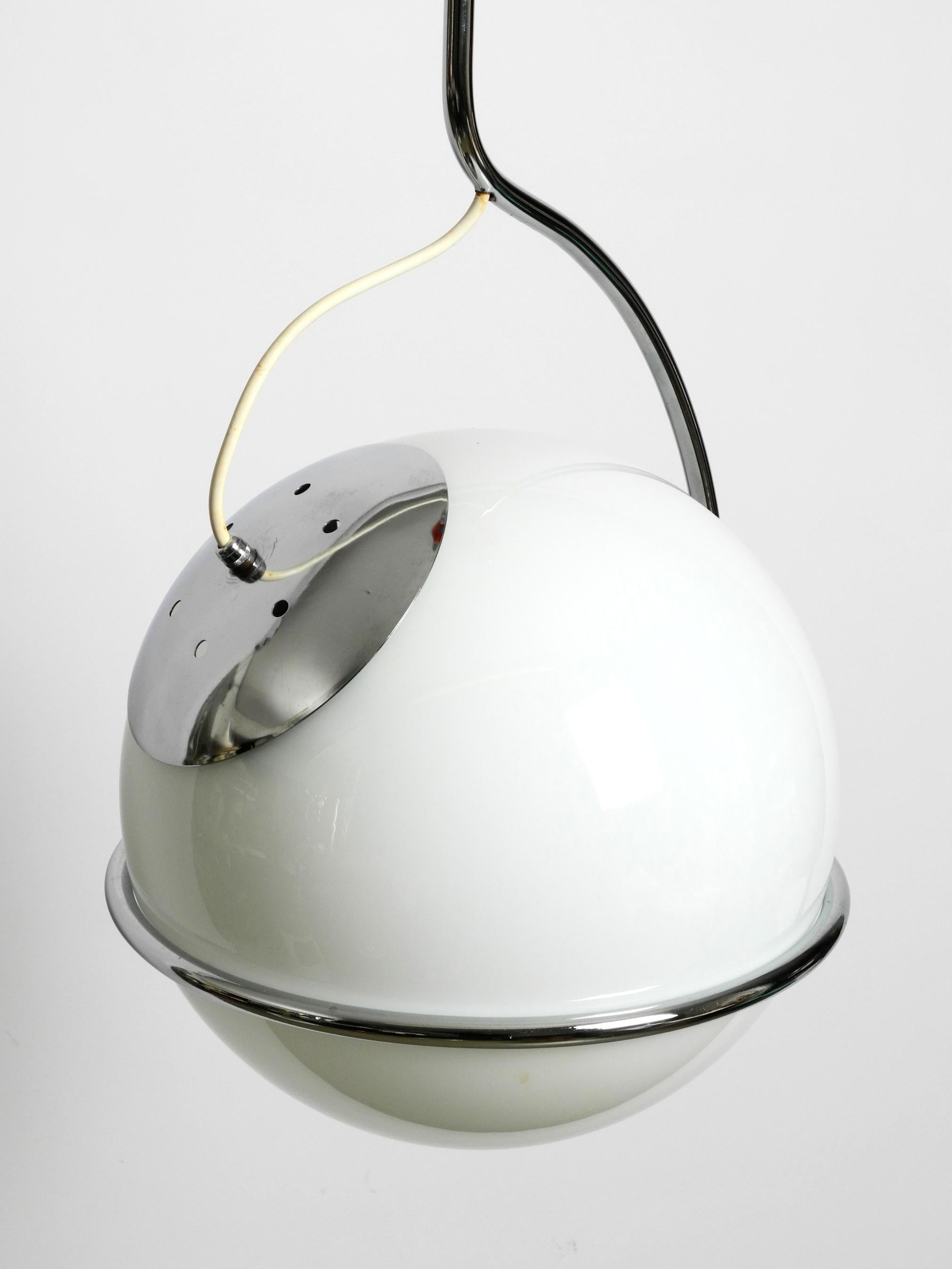 Mid-20th Century Italian Space Age 60s Chromed Tubular Steel Pendant Lamp with a Large Glass Ball