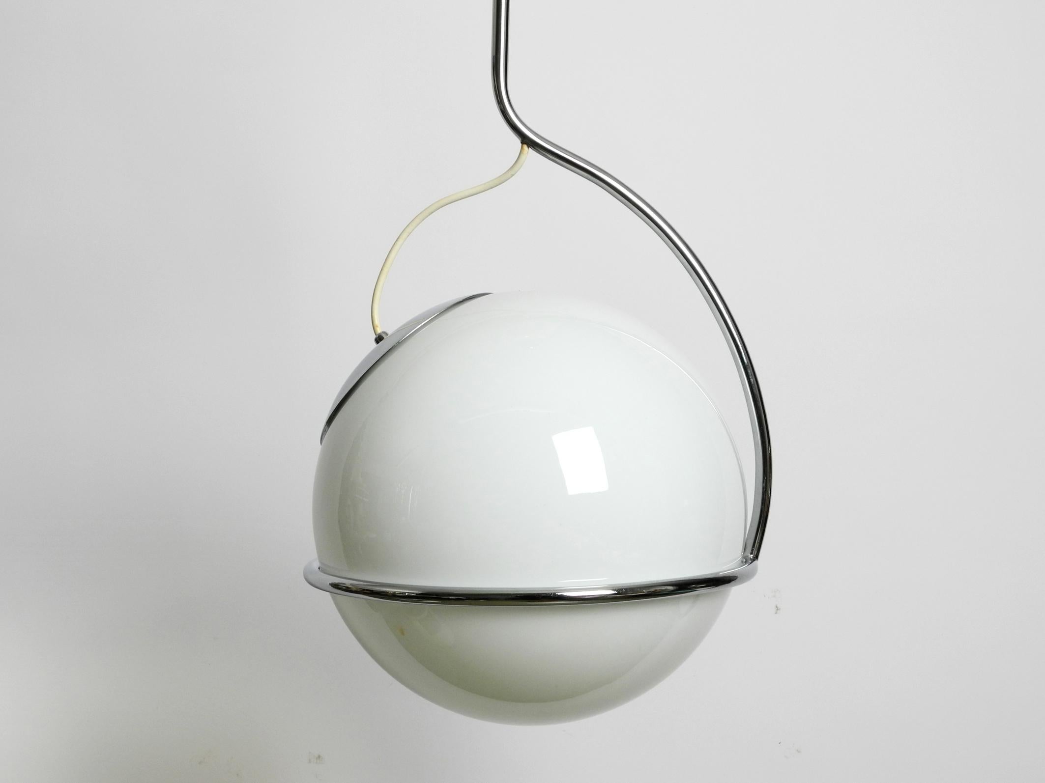 Metal Italian Space Age 60s Chromed Tubular Steel Pendant Lamp with a Large Glass Ball
