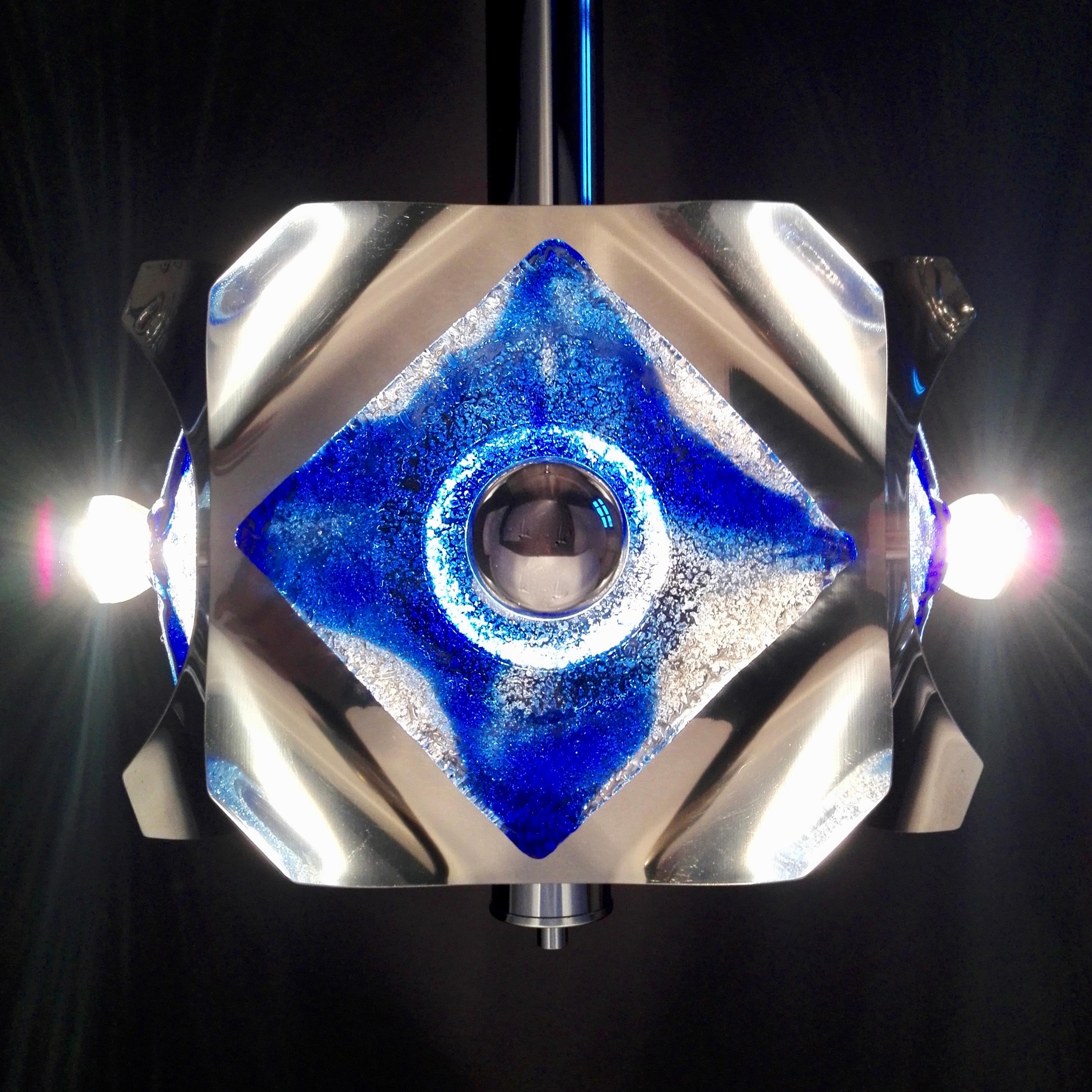 1970s Mazzega Space Age Four-Light Pendant Lamp in Chrome and Murano Art Glass 6