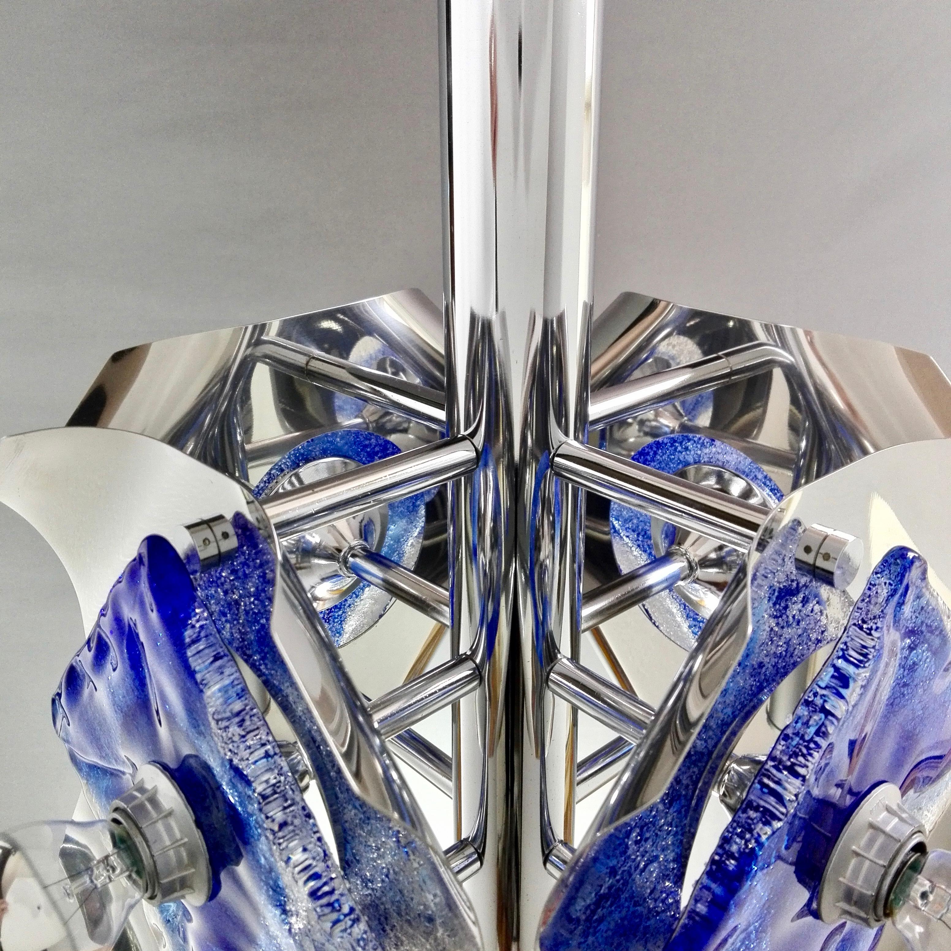 1970s Mazzega Space Age Four-Light Pendant Lamp in Chrome and Murano Art Glass 2