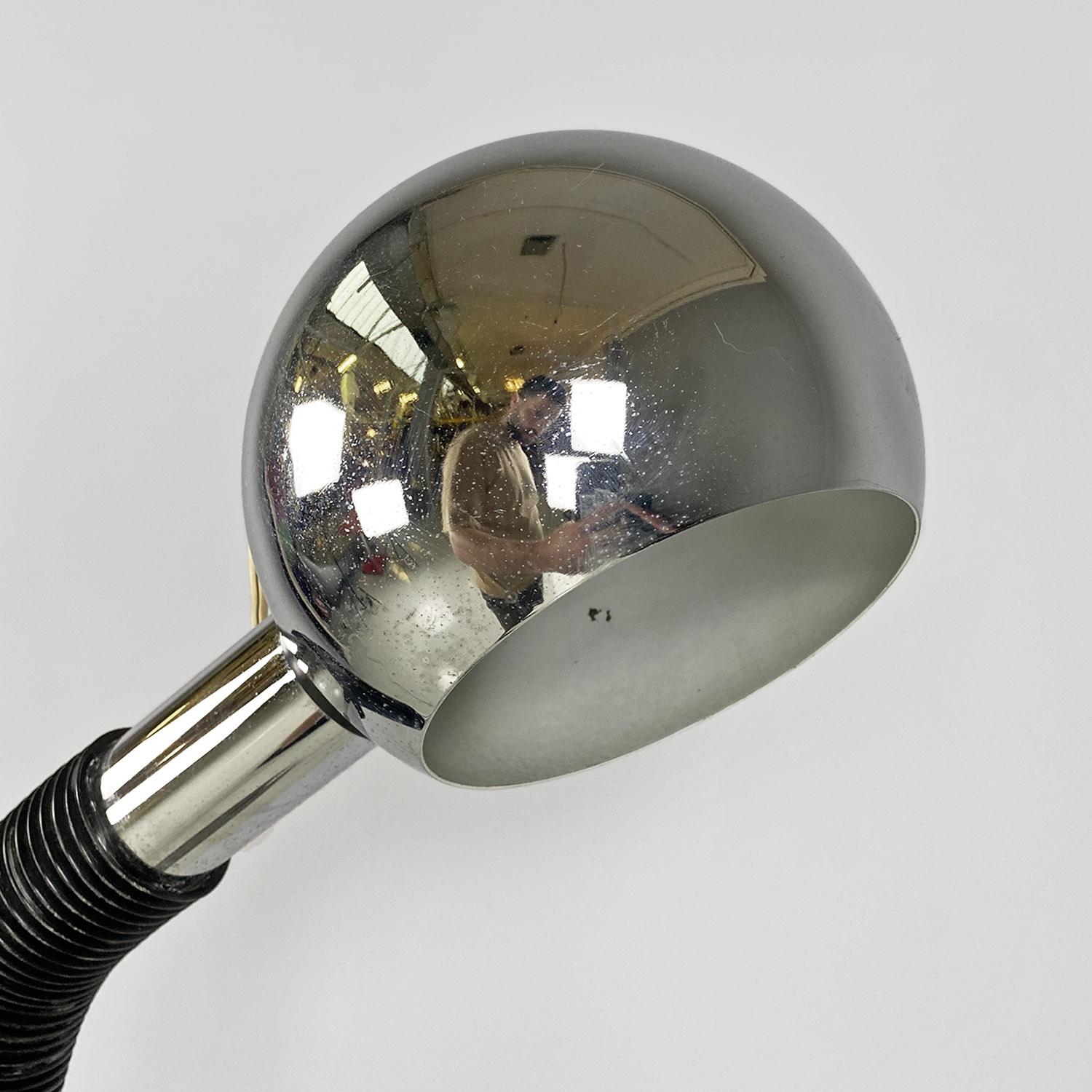 Italian space age adjustable chromed steel and black plastic floor lamp, 1970s For Sale 5