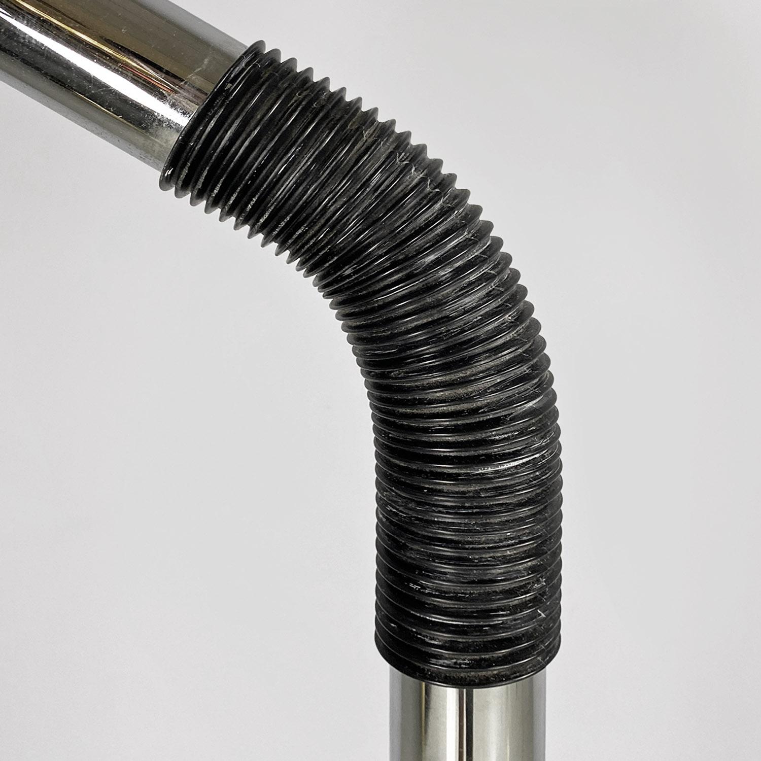 Italian space age adjustable chromed steel and black plastic floor lamp, 1970s For Sale 6