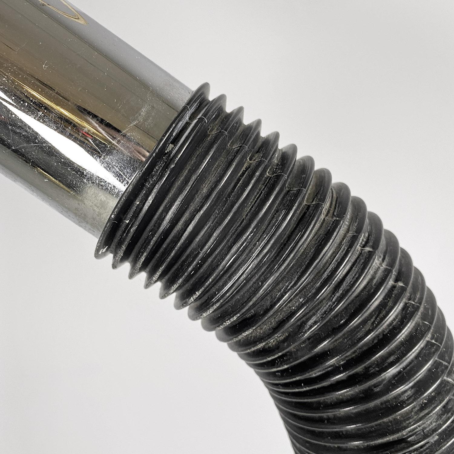 Italian space age adjustable chromed steel and black plastic floor lamp, 1970s For Sale 7
