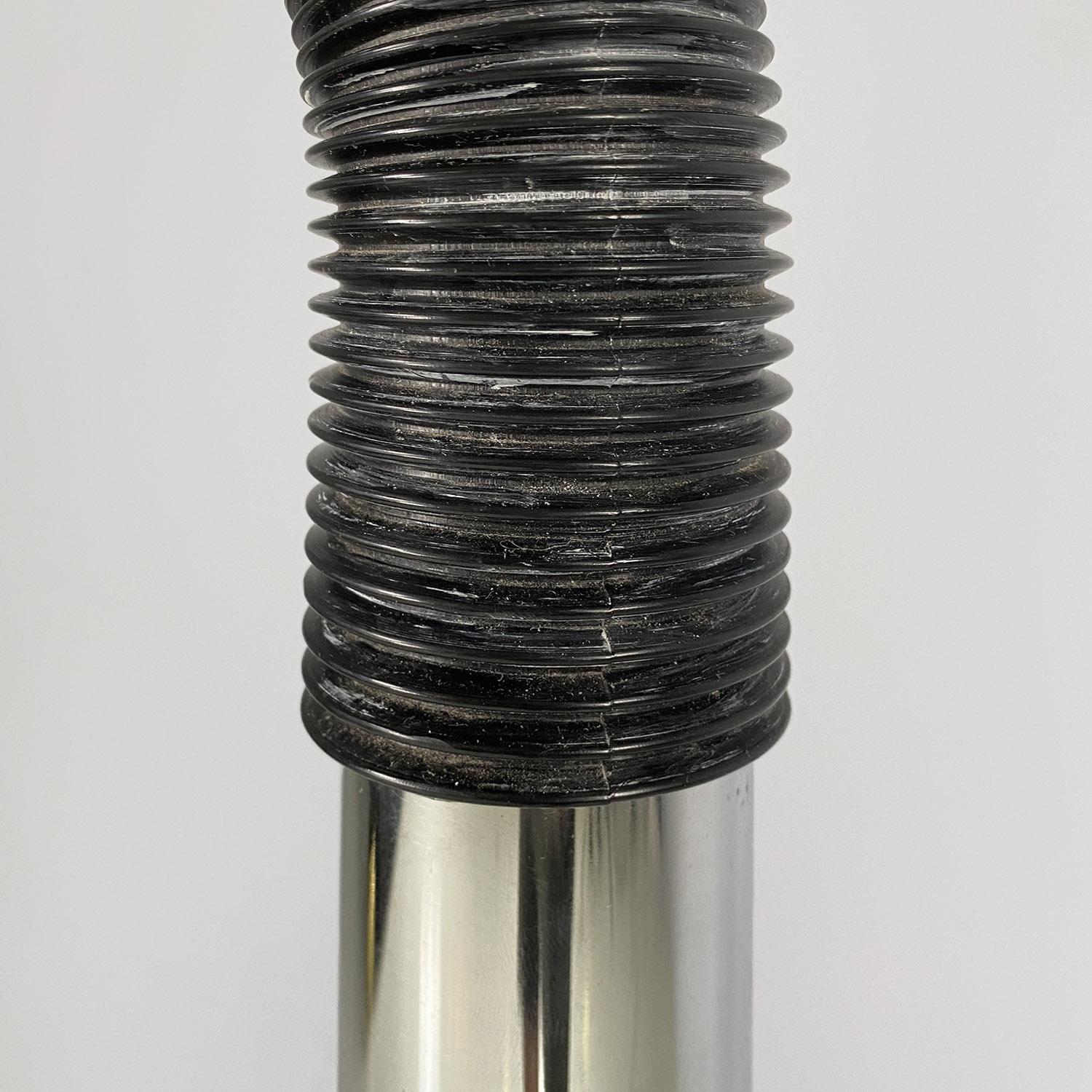 Italian space age adjustable chromed steel and black plastic floor lamp, 1970s For Sale 8