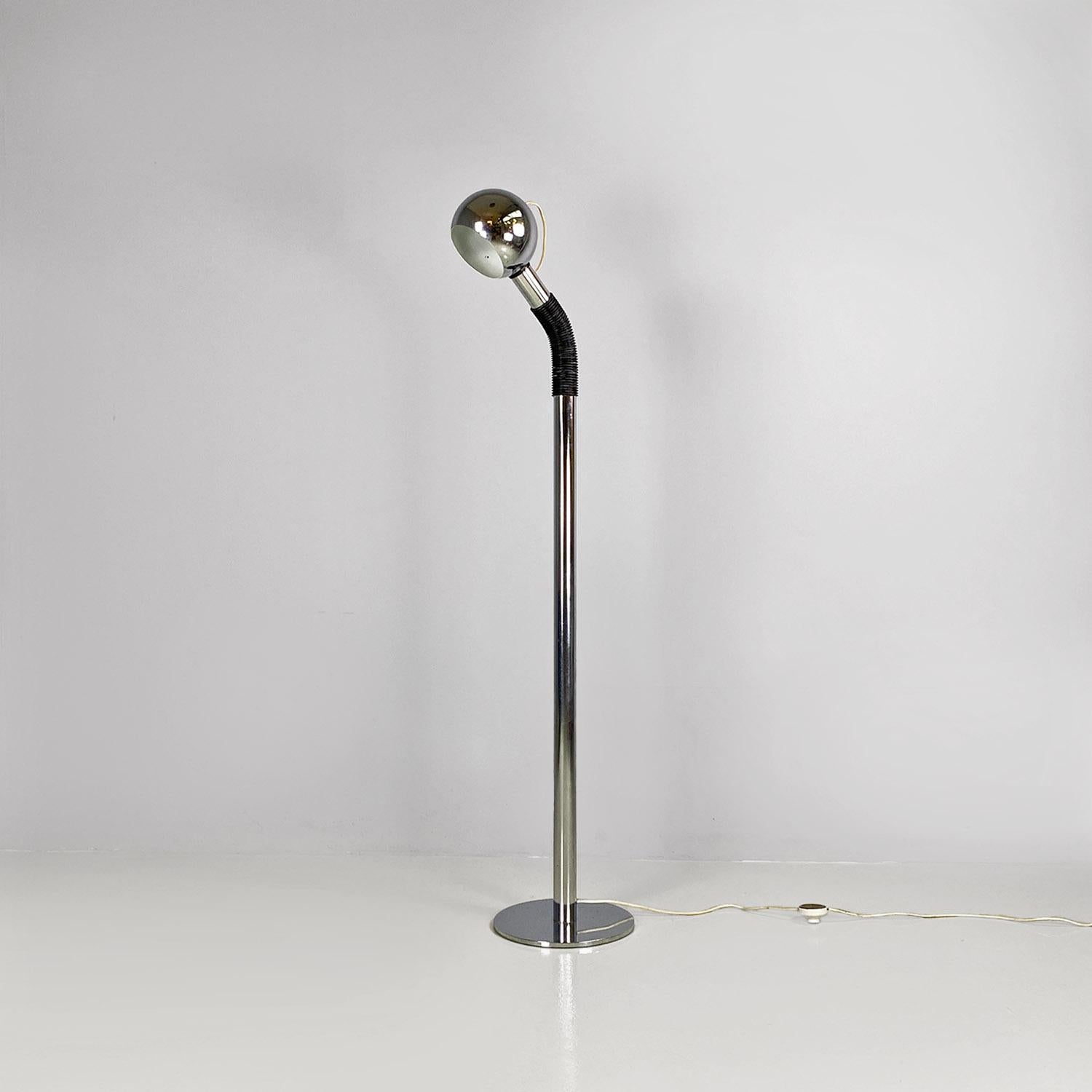 Space Age Italian space age adjustable chromed steel and black plastic floor lamp, 1970s For Sale