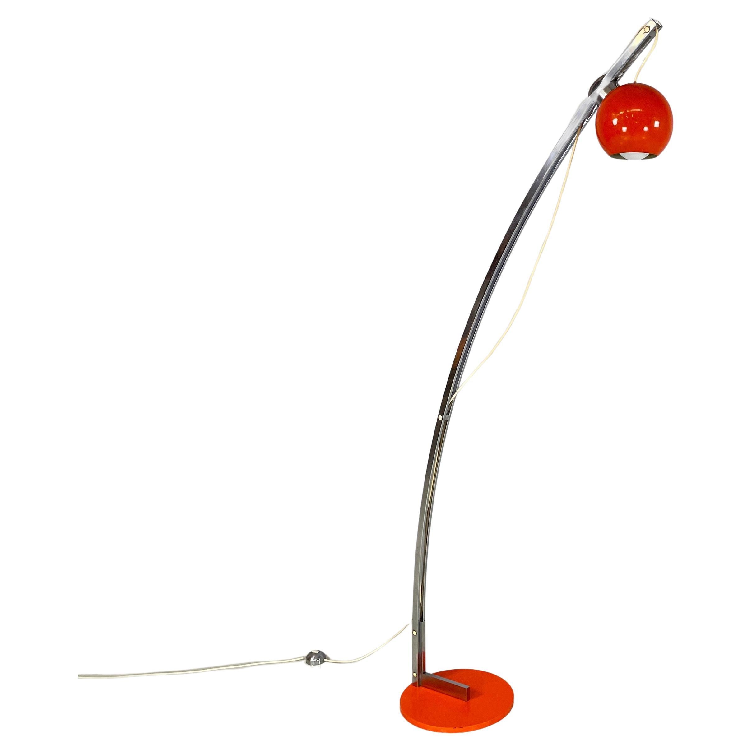 Italian space age Adjustable floor lamp in metal and orange metal, 1970s