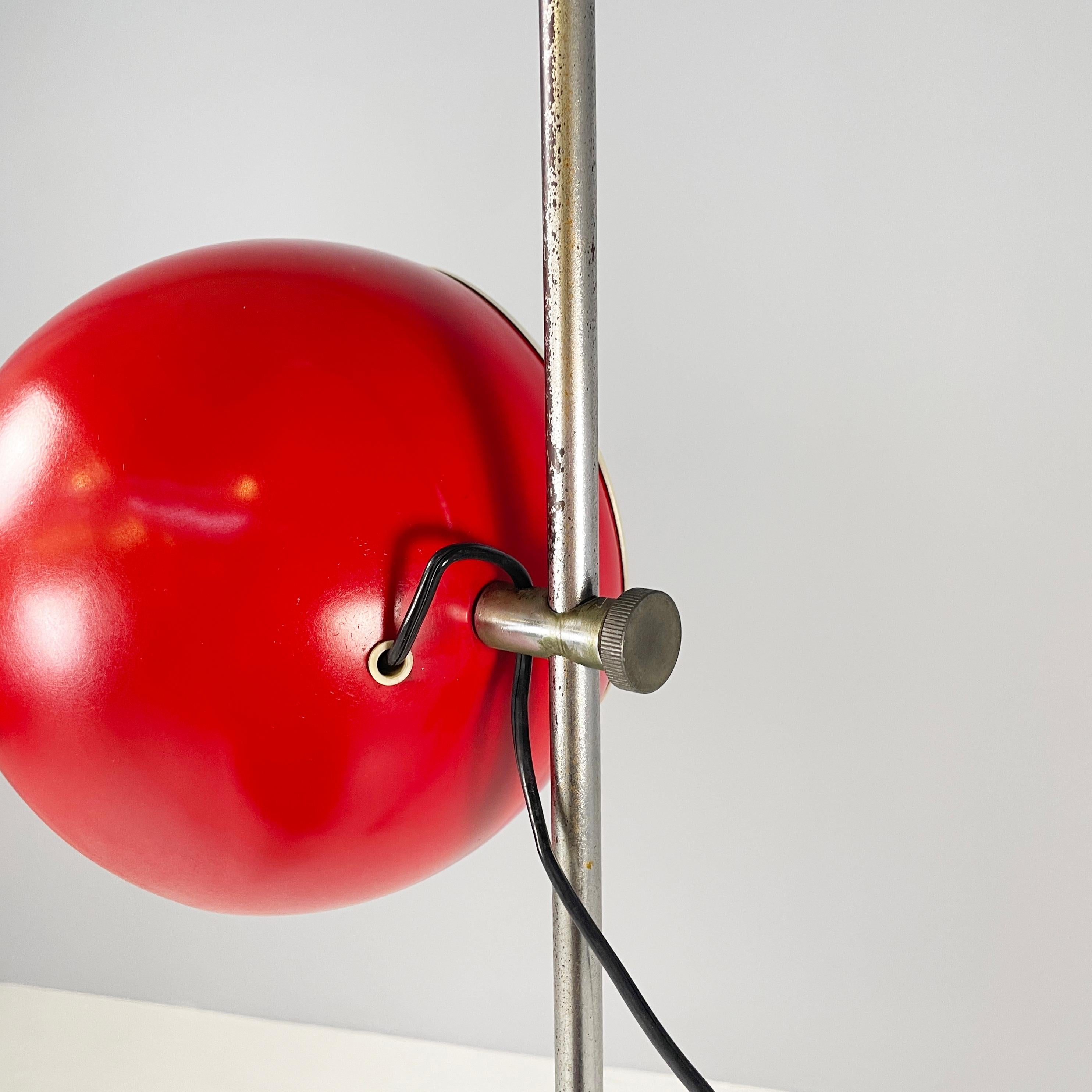 Italian space age Adjustable floor lamp in red metal and marble, 1970s For Sale 5