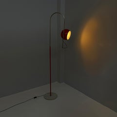 Italian space age adjustable floor lamp in red metal and marble, 1970s