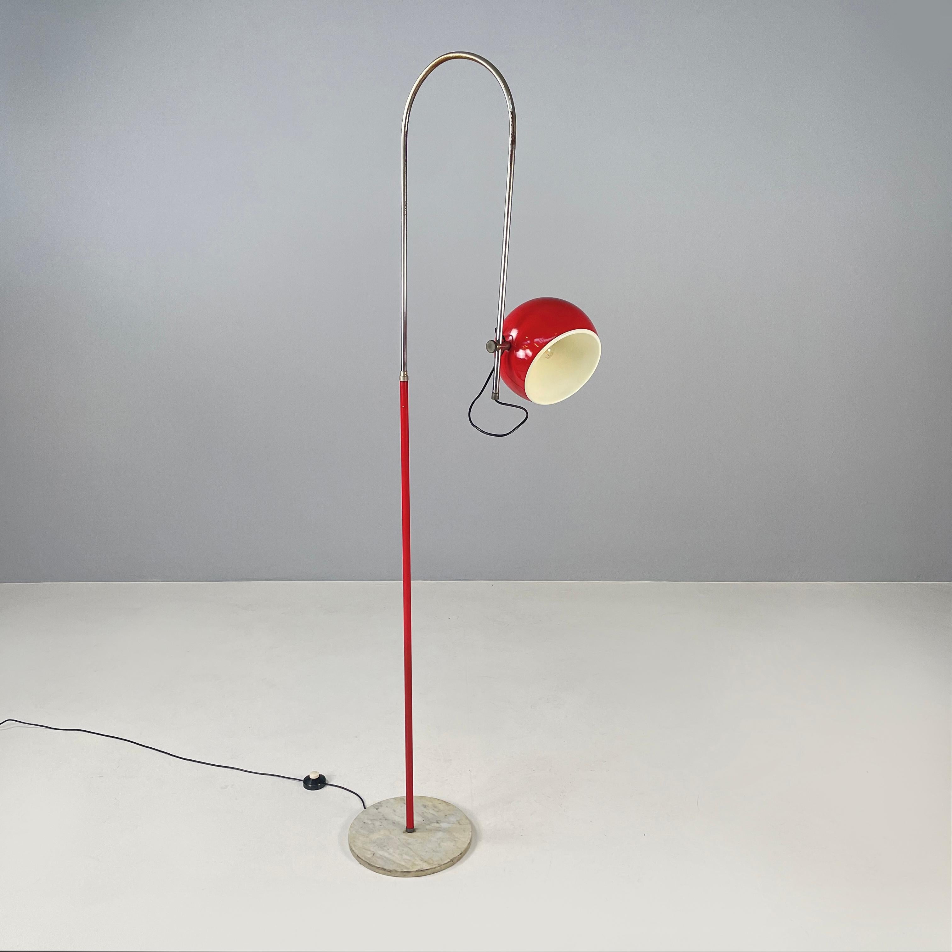 Space Age Italian space age Adjustable floor lamp in red metal and marble, 1970s For Sale