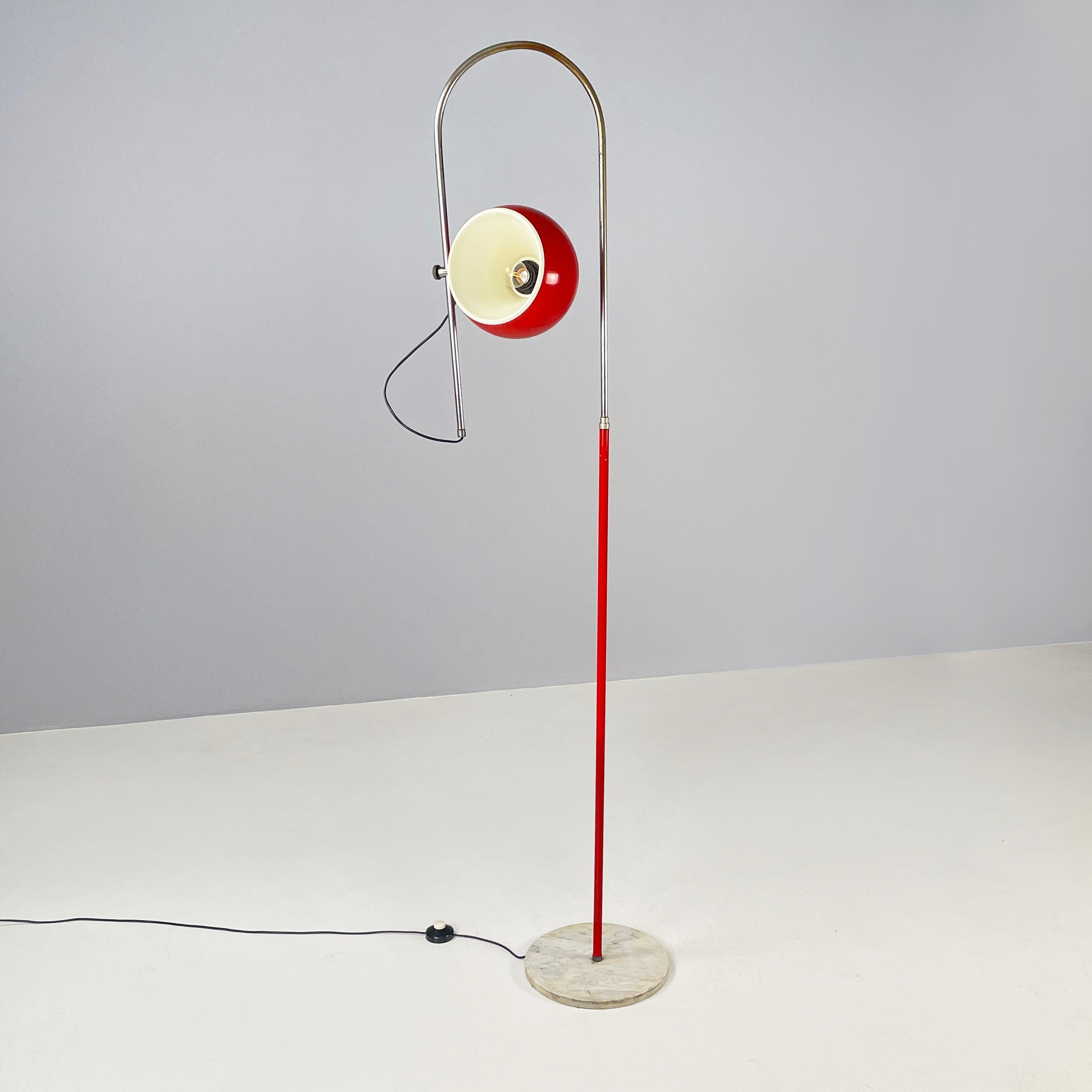 Late 20th Century Italian space age Adjustable floor lamp in red metal and marble, 1970s For Sale