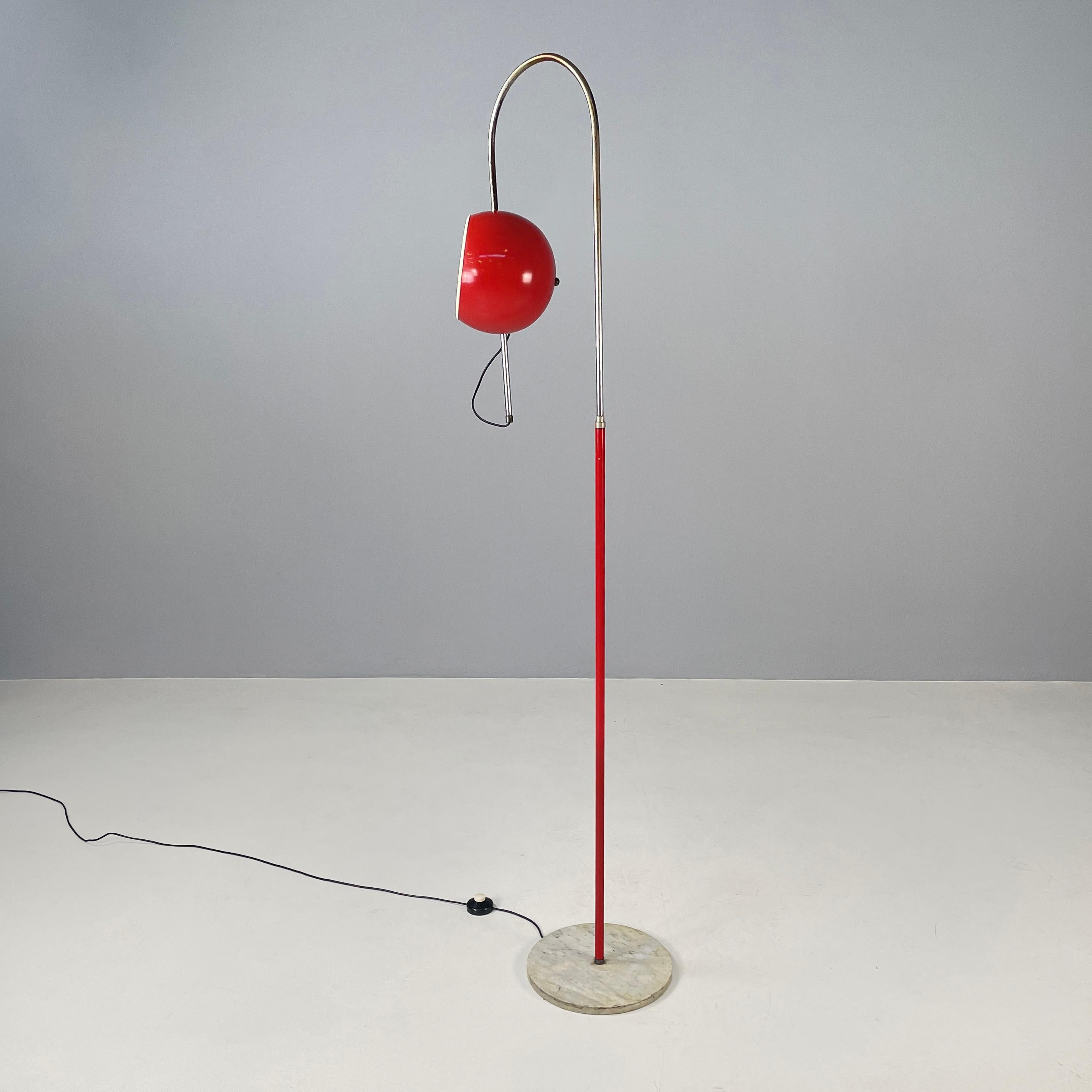 Metal Italian space age Adjustable floor lamp in red metal and marble, 1970s For Sale