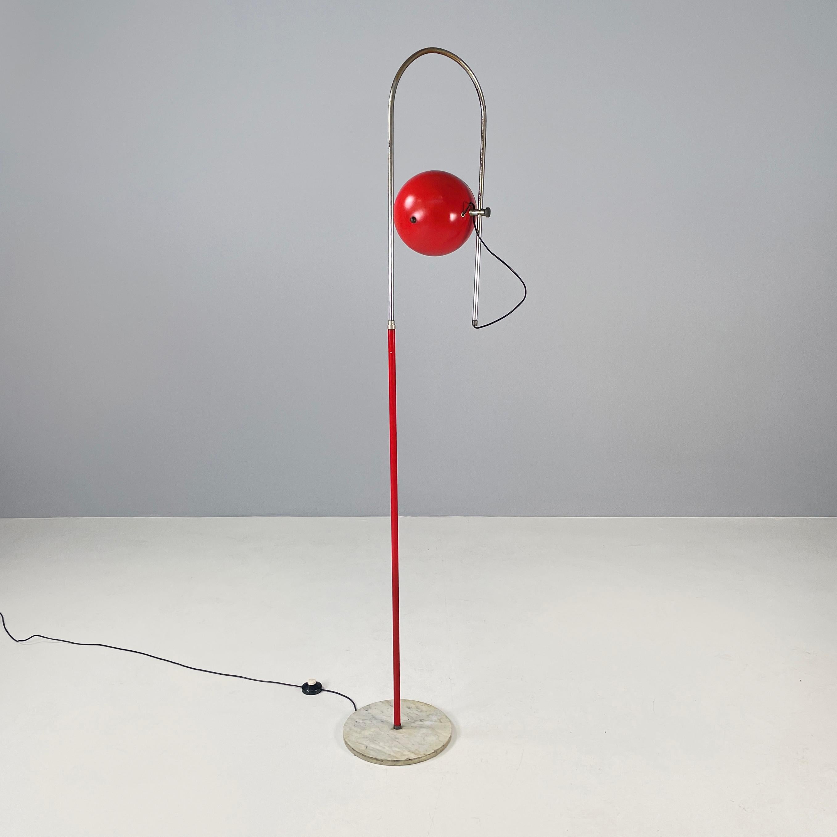 Italian space age Adjustable floor lamp in red metal and marble, 1970s For Sale 1