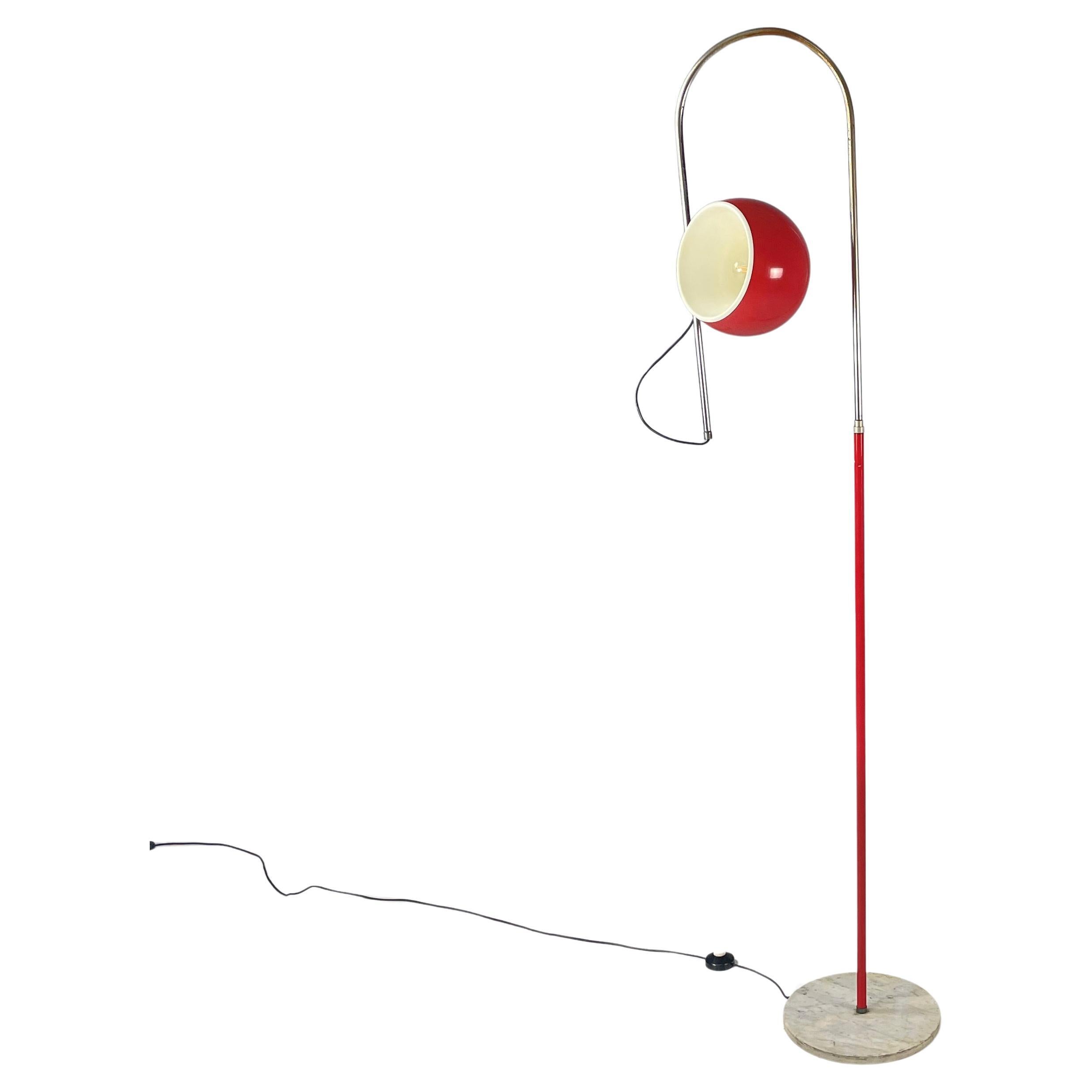 Italian space age Adjustable floor lamp in red metal and marble, 1970s